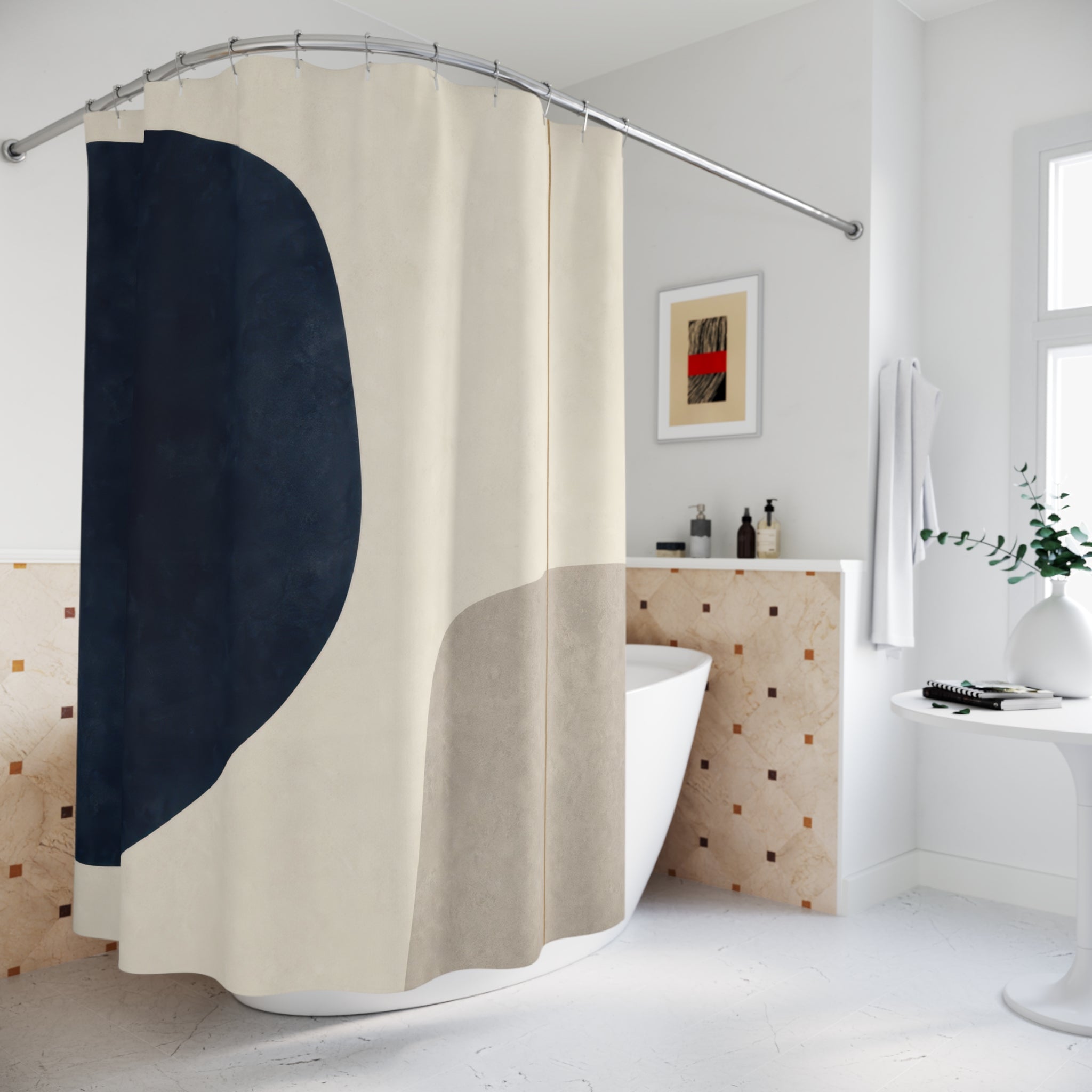 Beige Gray Modern Navy Shower Curtain: Beige Gray Modern Showe