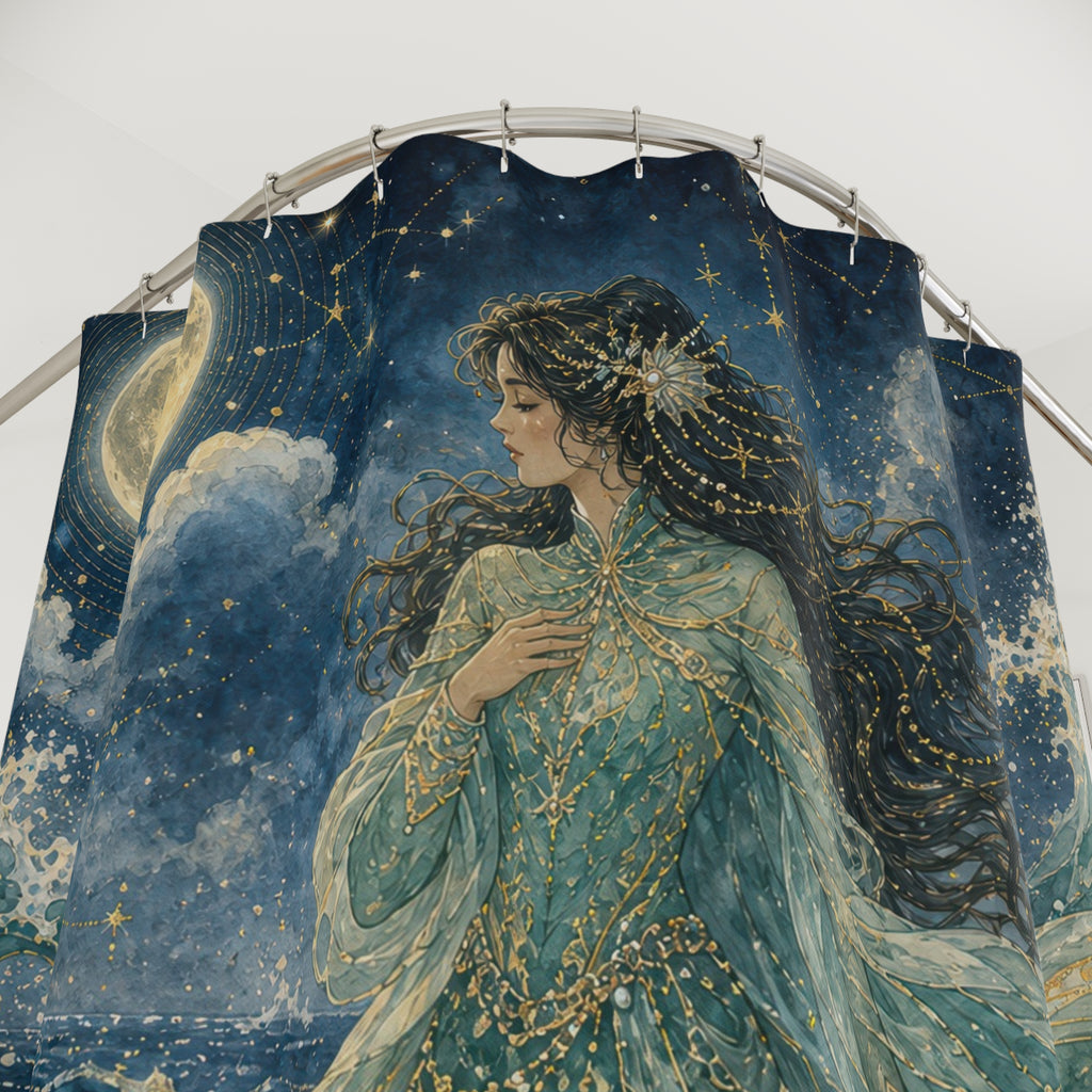 Moonlit Mermaid Wave Shower Curtain