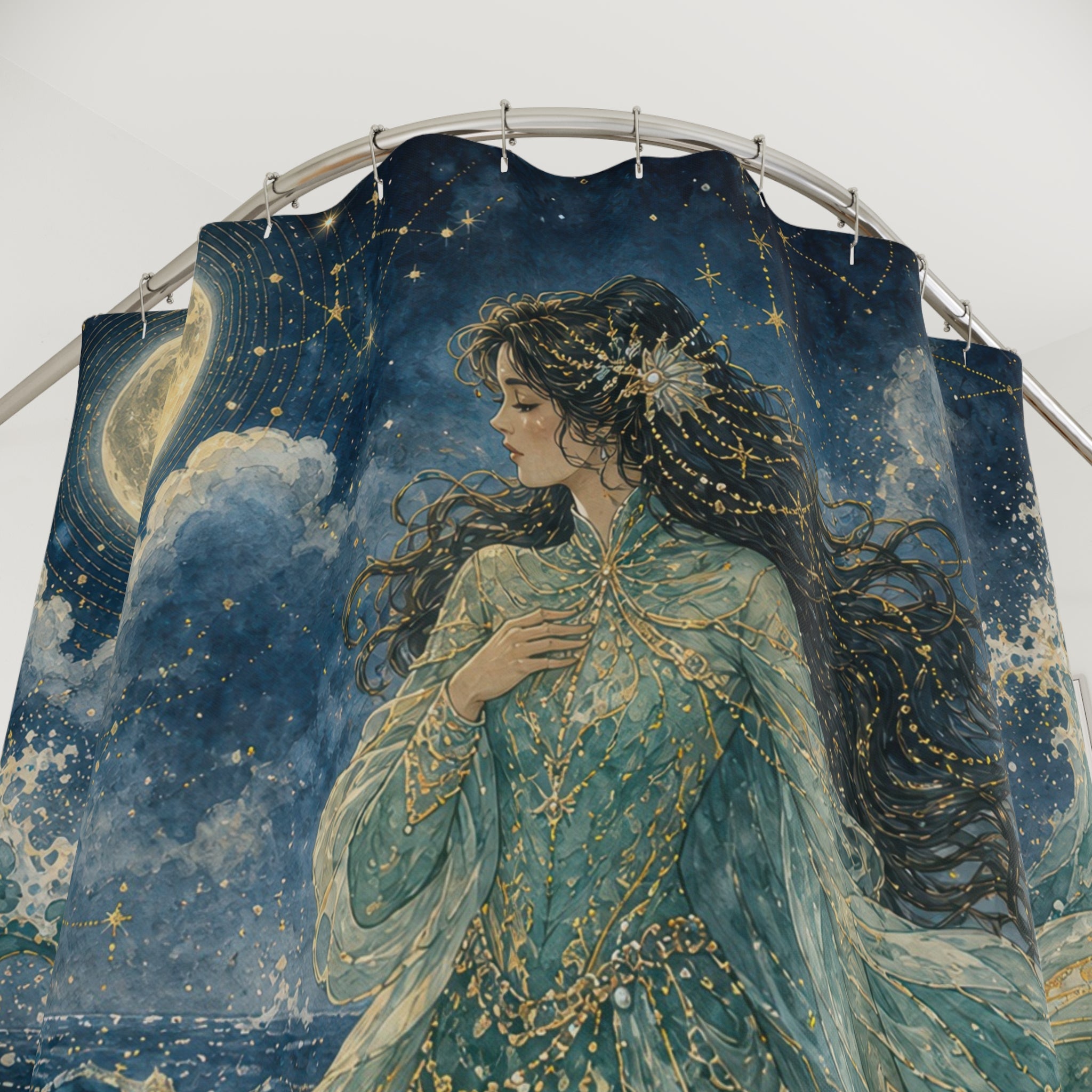 Moonlit Mermaid Wave Shower Curtain