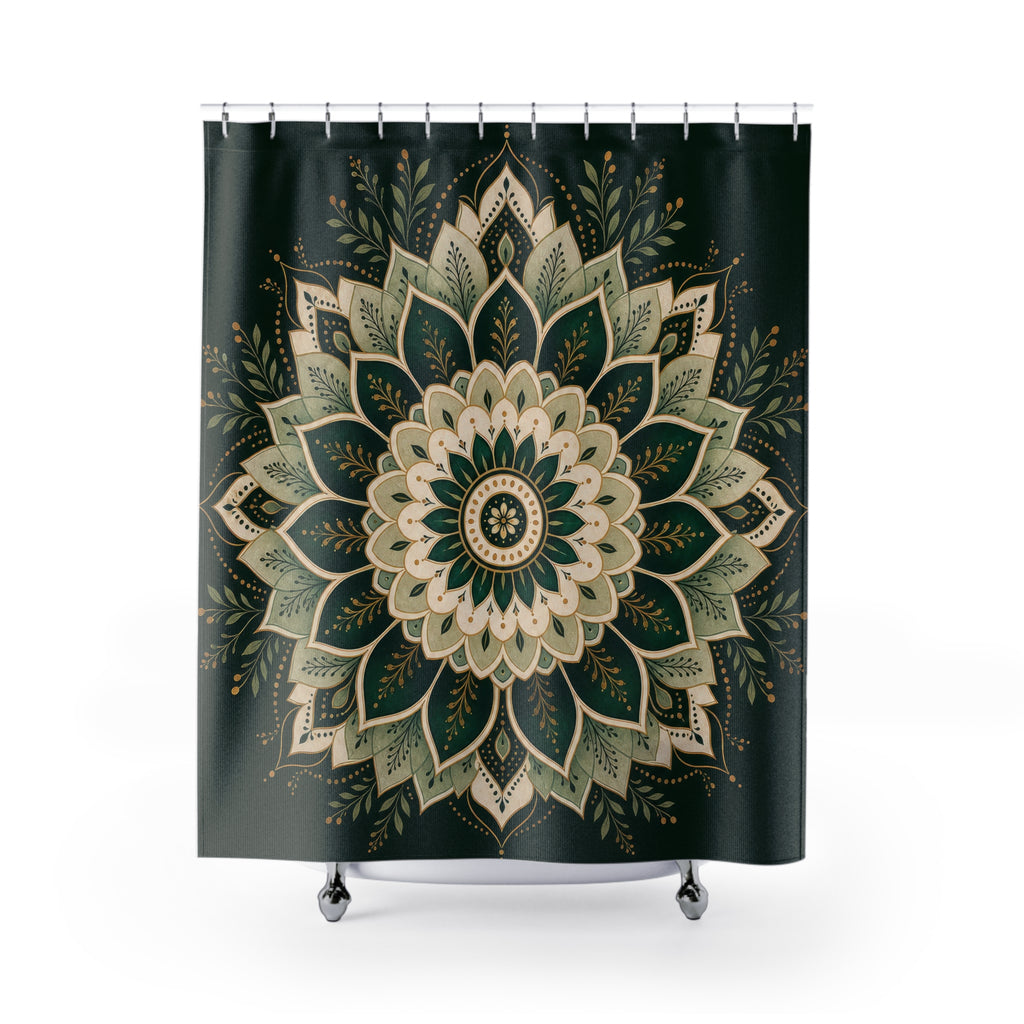Dark Emerald Gold Medallion Shower Curtain