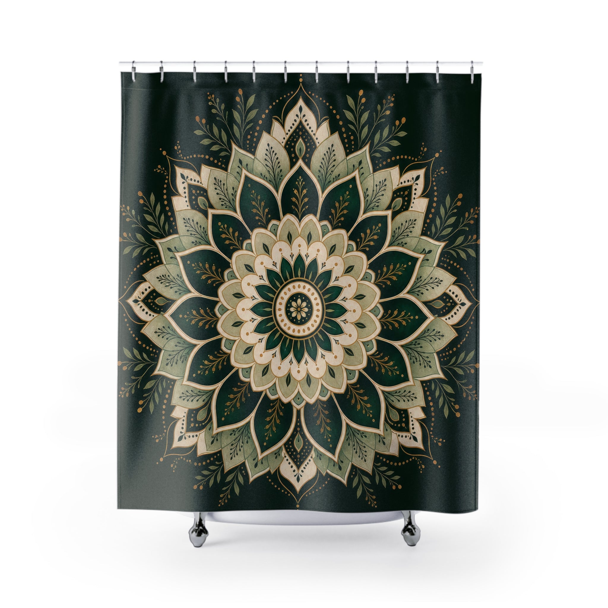 Dark Emerald Gold Medallion Shower Curtain