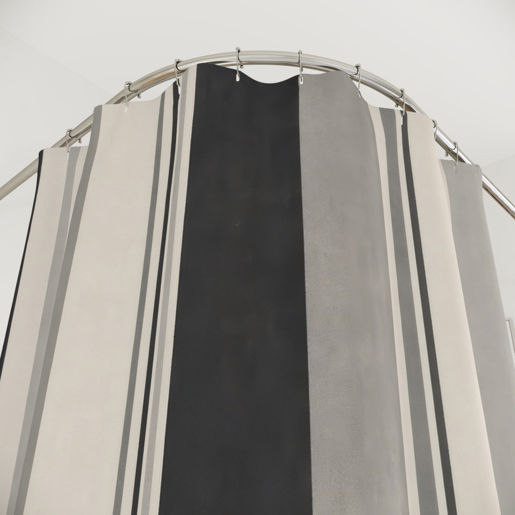 Charcoal Cabana Stripe Gray Awning Modern Shower Curtain