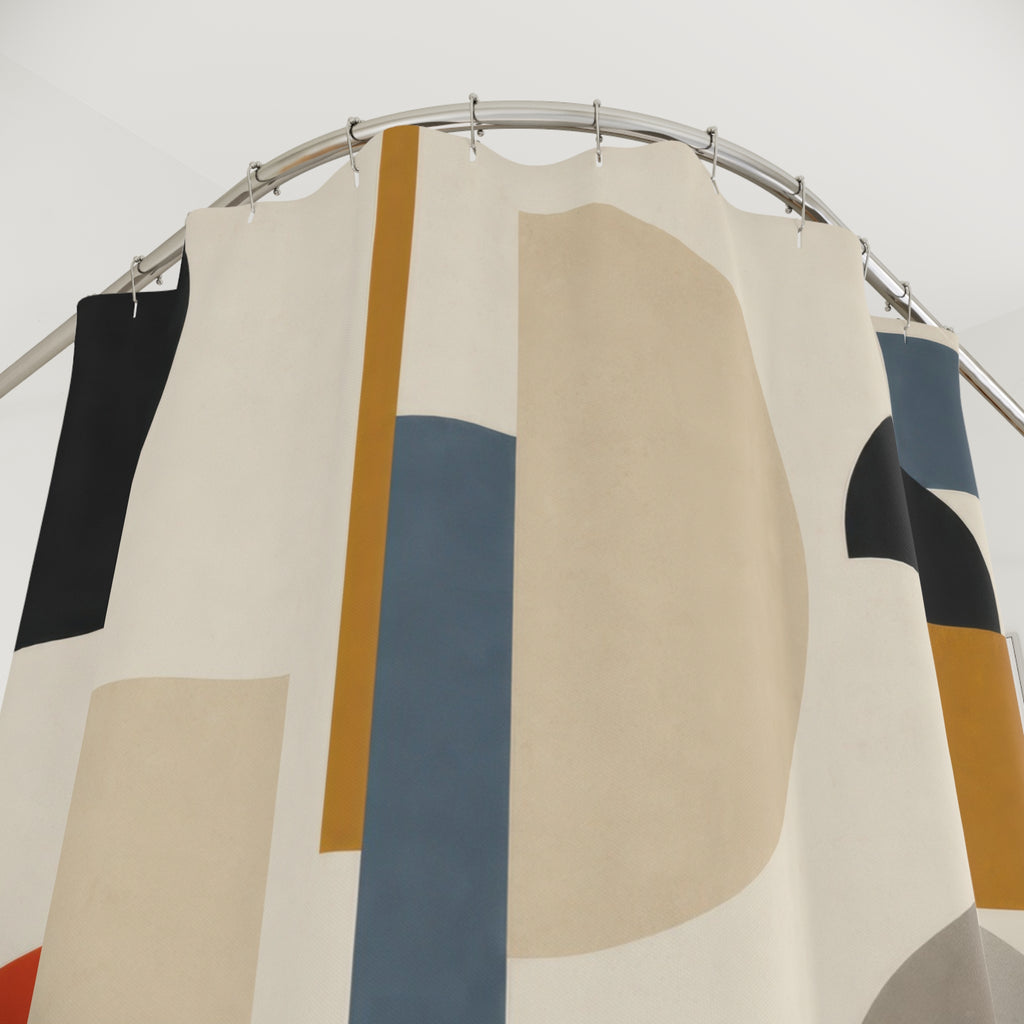 Bauhaus Shower Curtain, Navy Mustard Terracotta Geometric Circles, Mid Century Modern Abstract Bathroom Decor, Bold Art Bath Style