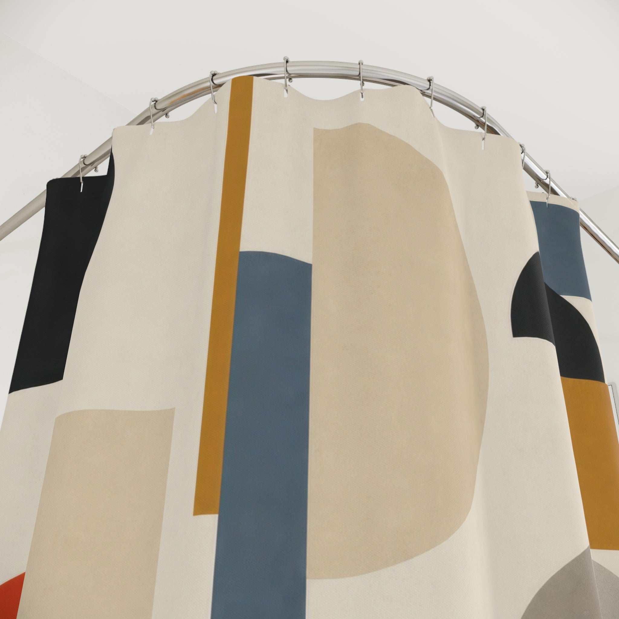 Bauhaus Shower Curtain, Navy Mustard Terracotta Geometric Circles, Mid Century Modern Abstract Bathroom Decor, Bold Art Bath Style