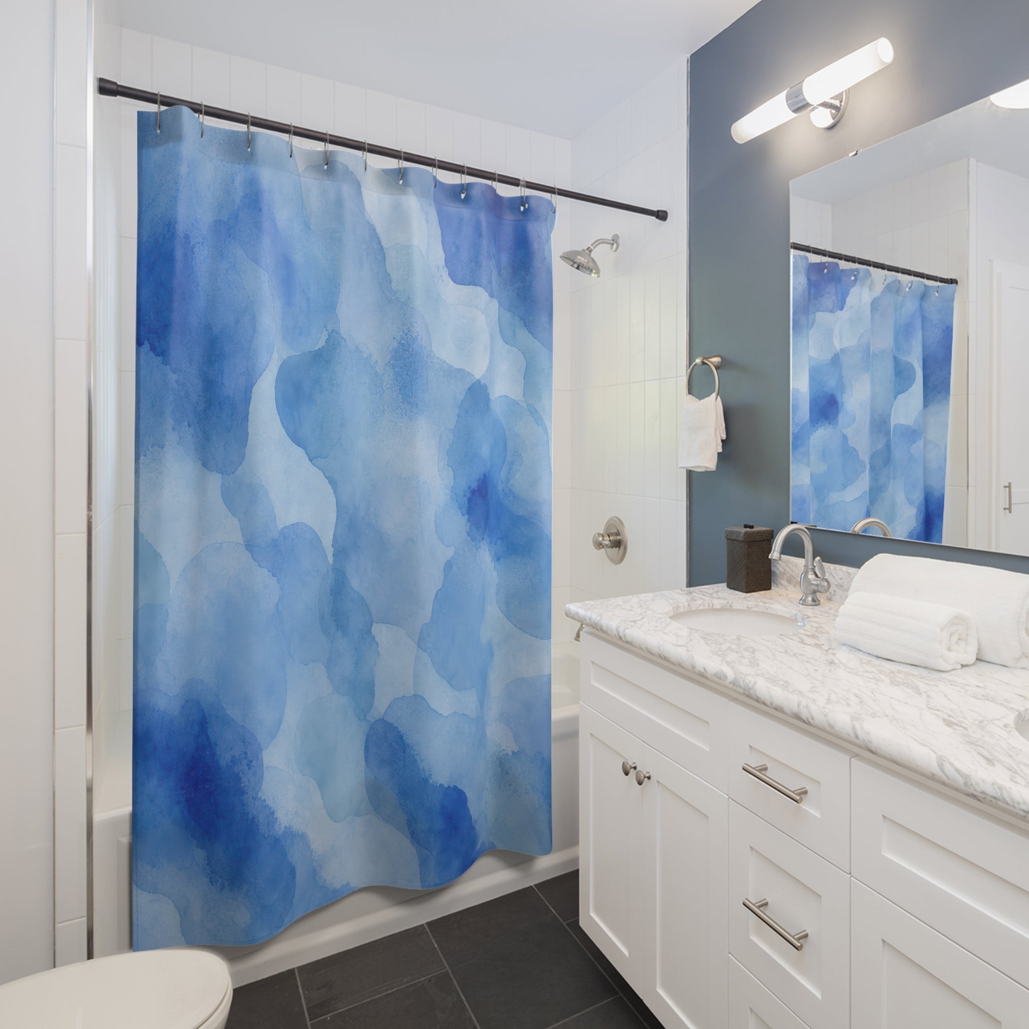 Blue Watercolor Cloud Shower Curtain