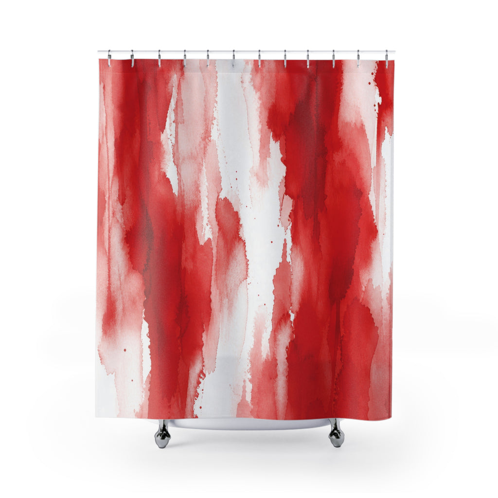 Red White Watercolor Shower Curtain