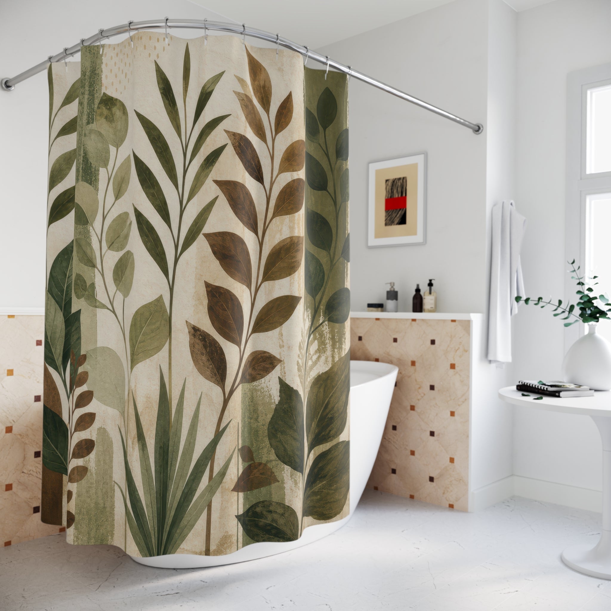 Green Brown Botanical Shower Curtain