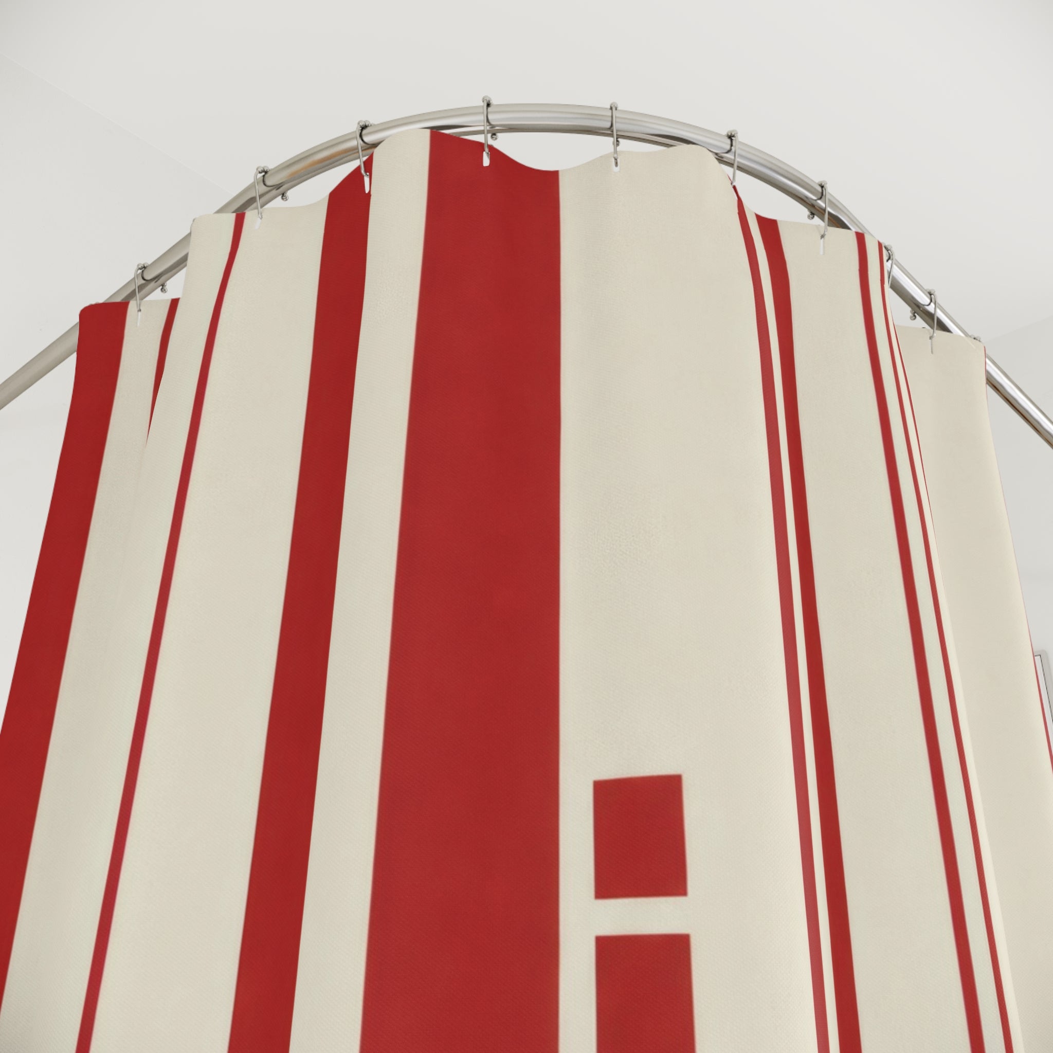 Red and White Bauhaus Stripe Shower Curtain: Modern Geometric