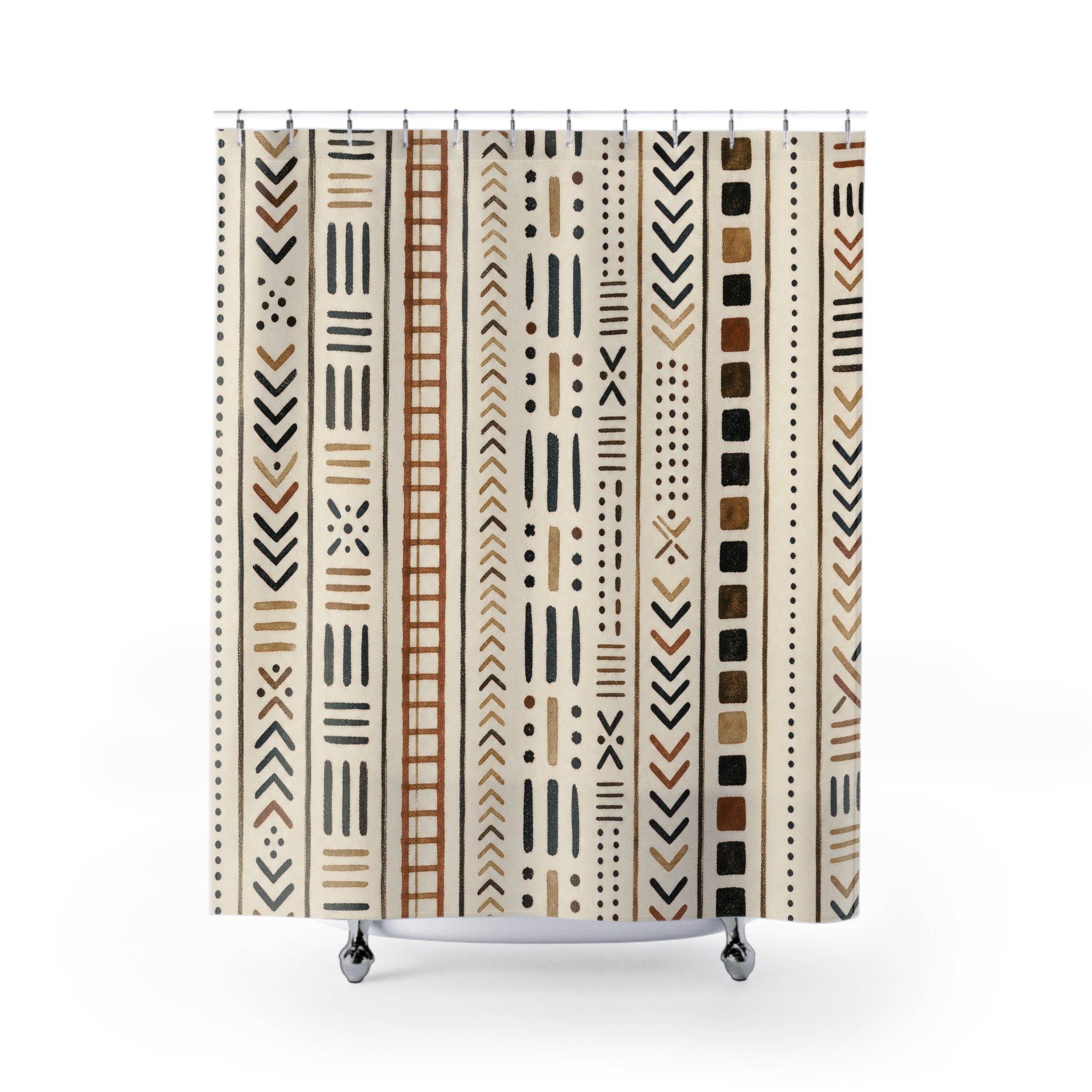 Boho Shower Curtain, Black Cream African Inspired Geometric Pattern, Modern Bathroom Decor, Tribal Style Guest Bath Neutral Art