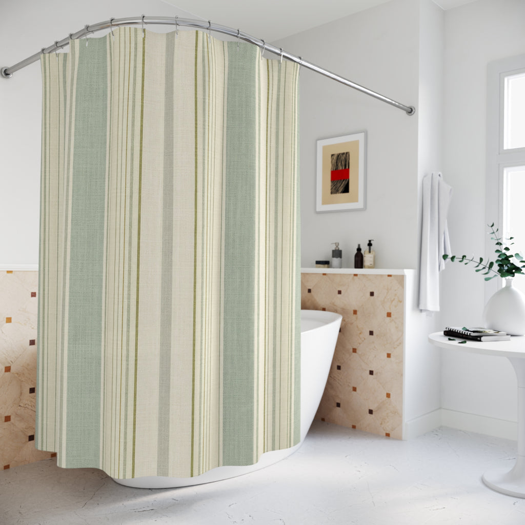 Mint Cream Vertical Stripe Shower Curtain