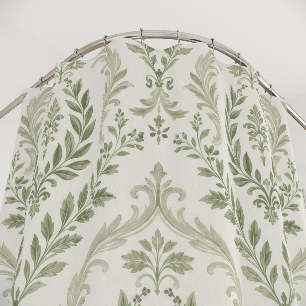 Sage Green White Botanical Medallion Shower Curtain