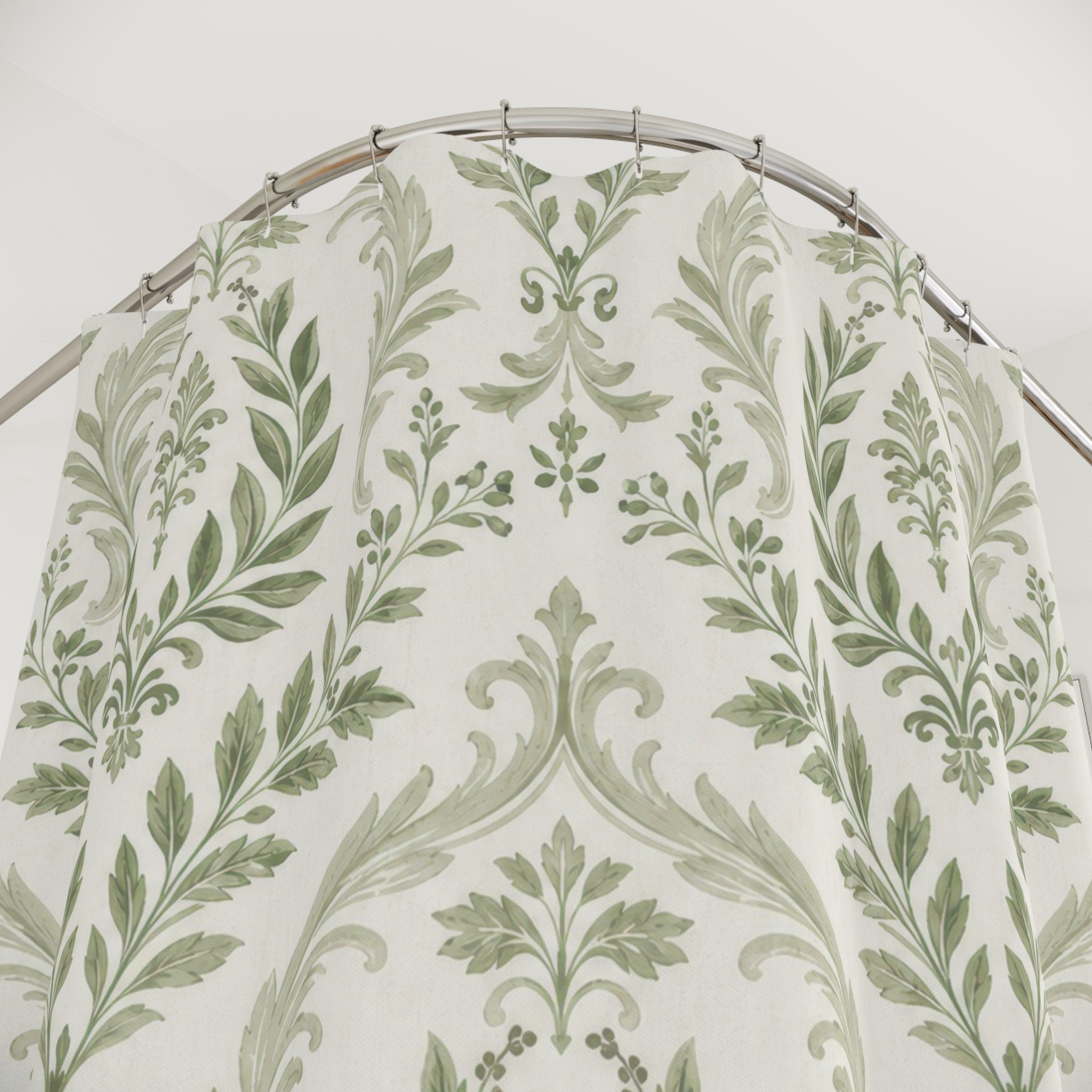 Sage Green White Botanical Medallion Shower Curtain