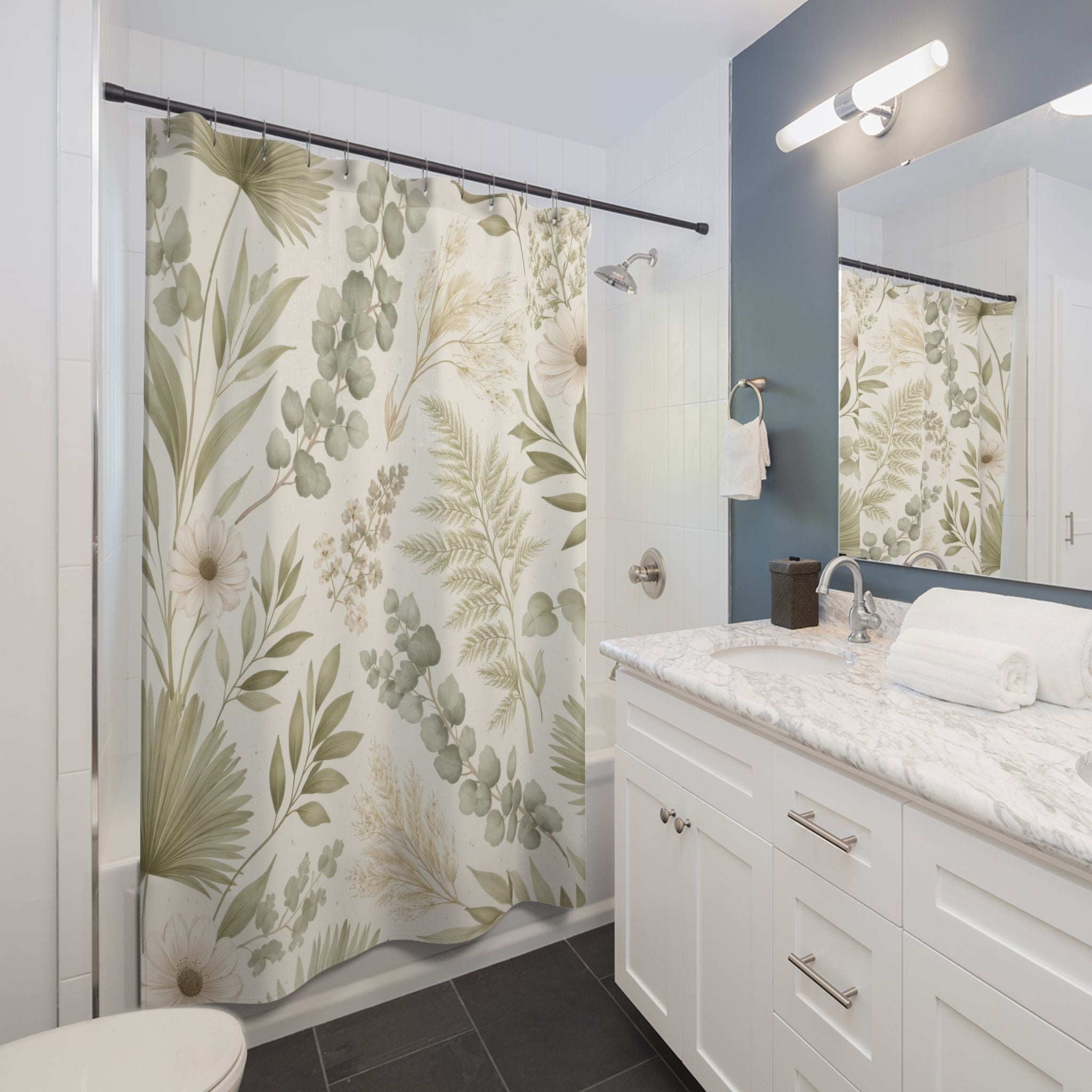 Sage Green Botanical Shower Curtain – Eucalyptus Fern