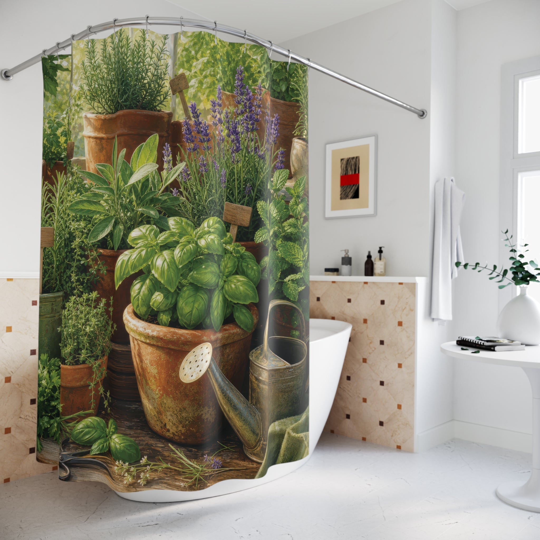 Herb Garden Shower Curtain: Botanical Kitchen Garden