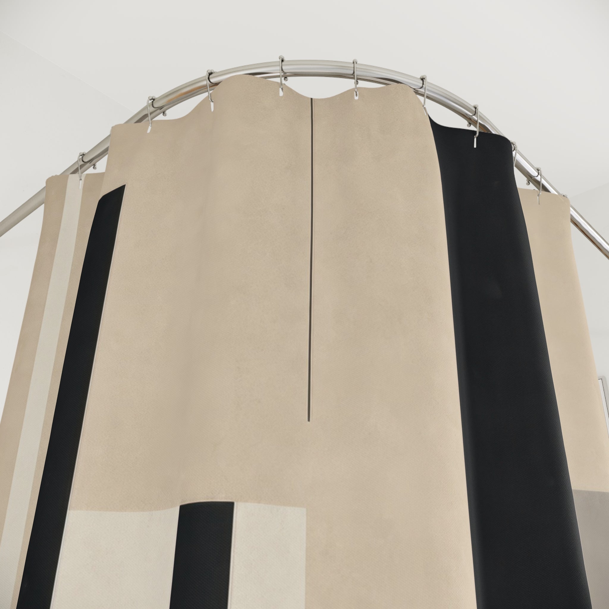 Modern Vertical Stripe Black Beige Shower Curtain