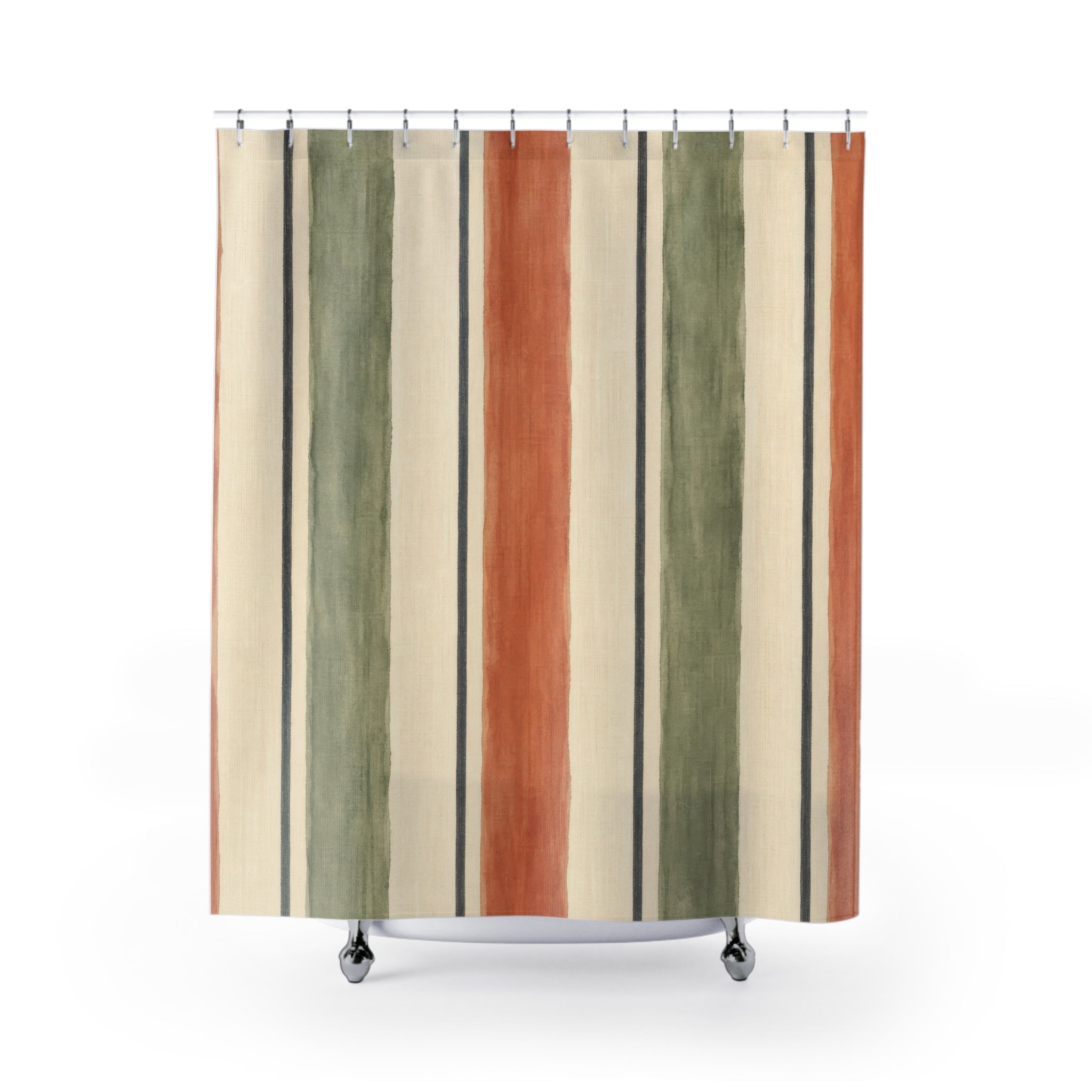 Sage Terracotta Vertical Watercolor Stripe Shower Curtain