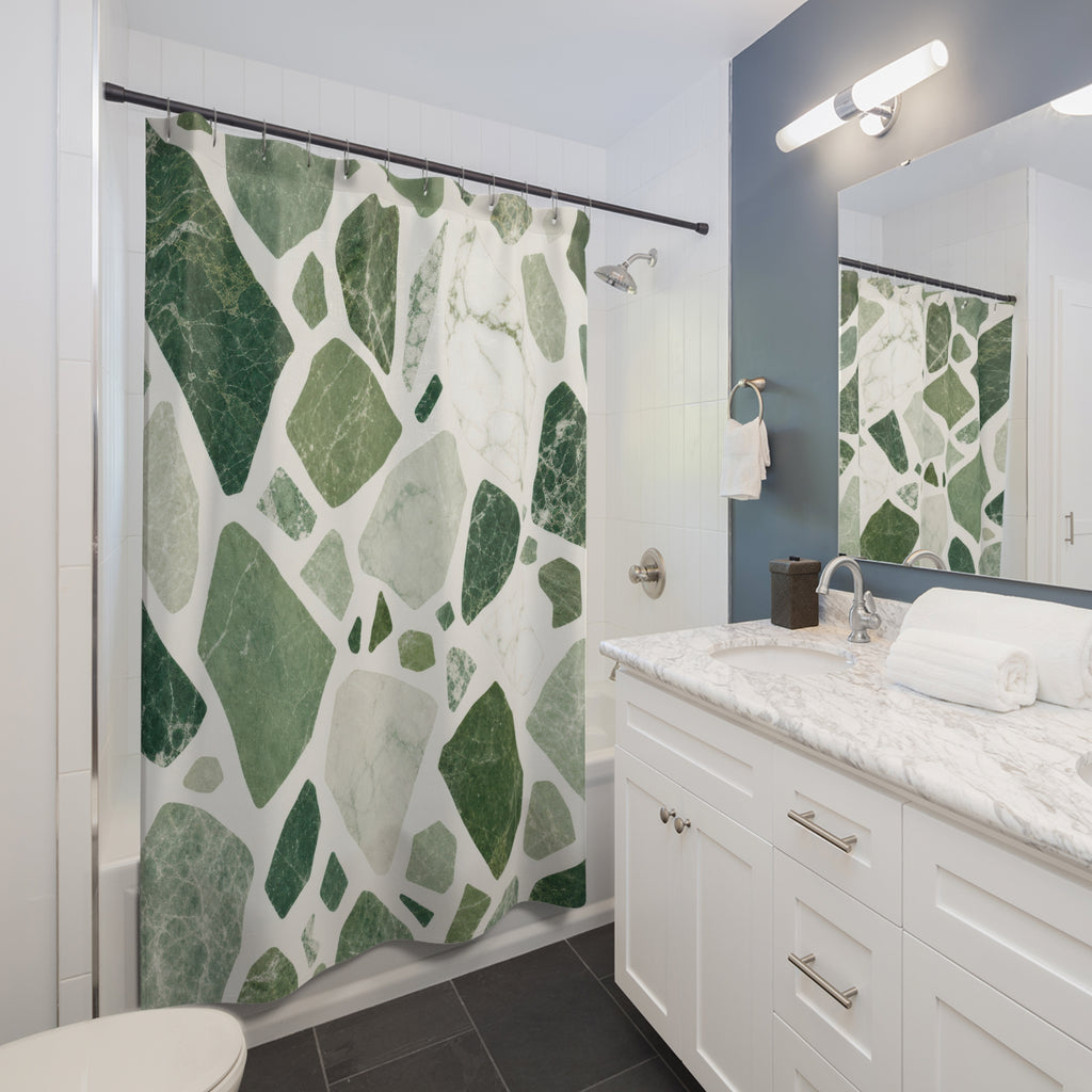 Green White Stone Chip Shower Curtain