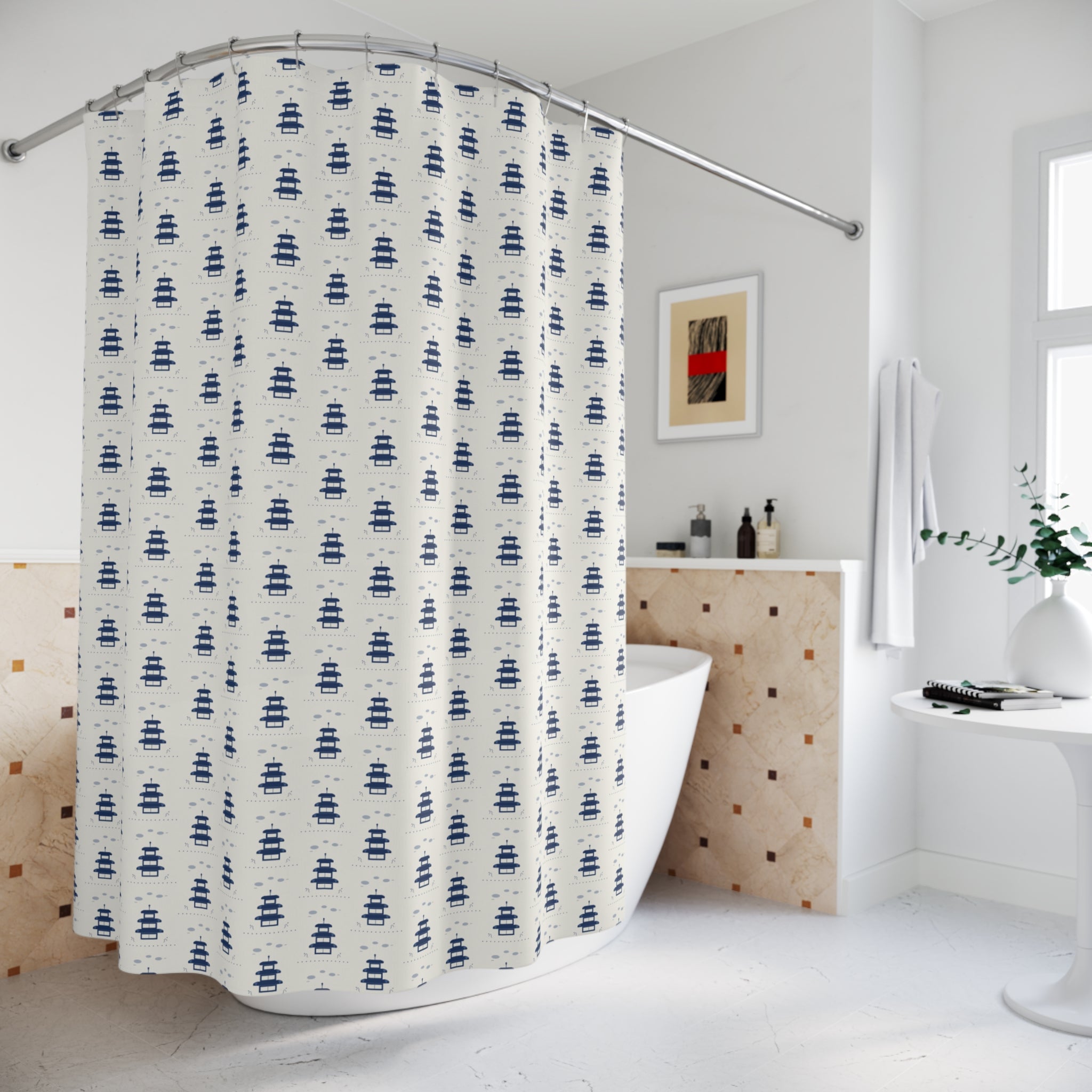 Blue & White Pagoda Shower Curtain – Chinoiserie