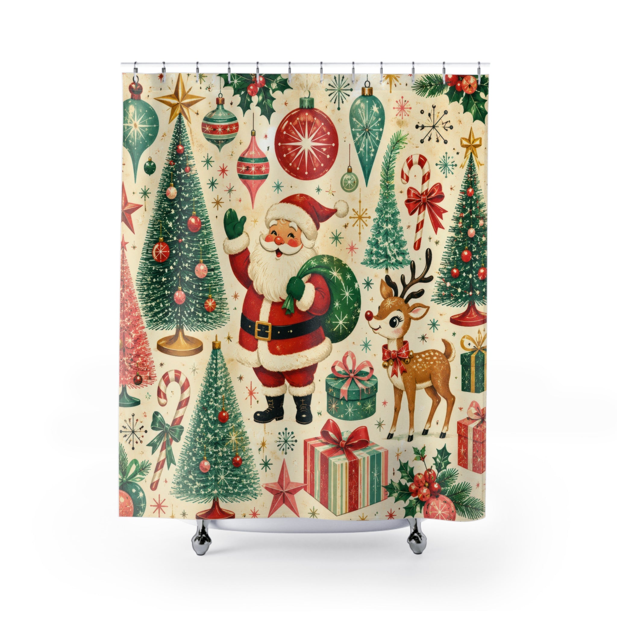 Retro Christmas Shower Curtain: Vintage Holiday