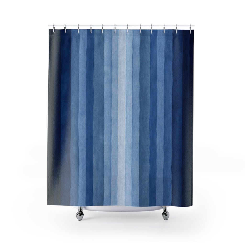 Navy Pale Blue Soft Vertical Stripe Shower Curtain