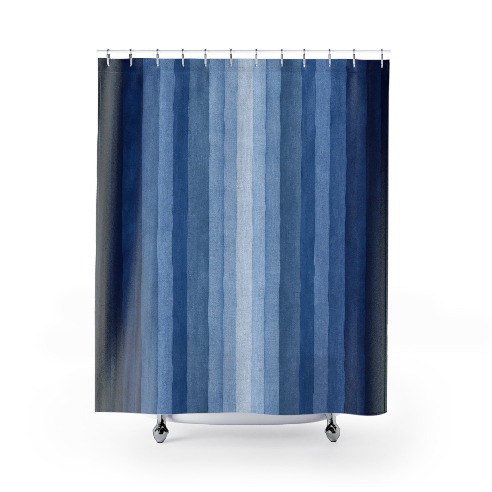 Navy Pale Blue Soft Vertical Stripe Shower Curtain