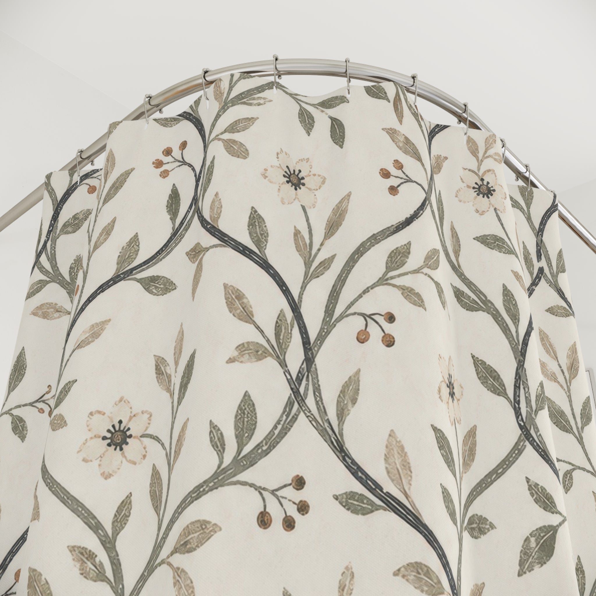 Olive Green Vine Floral Shower Curtain