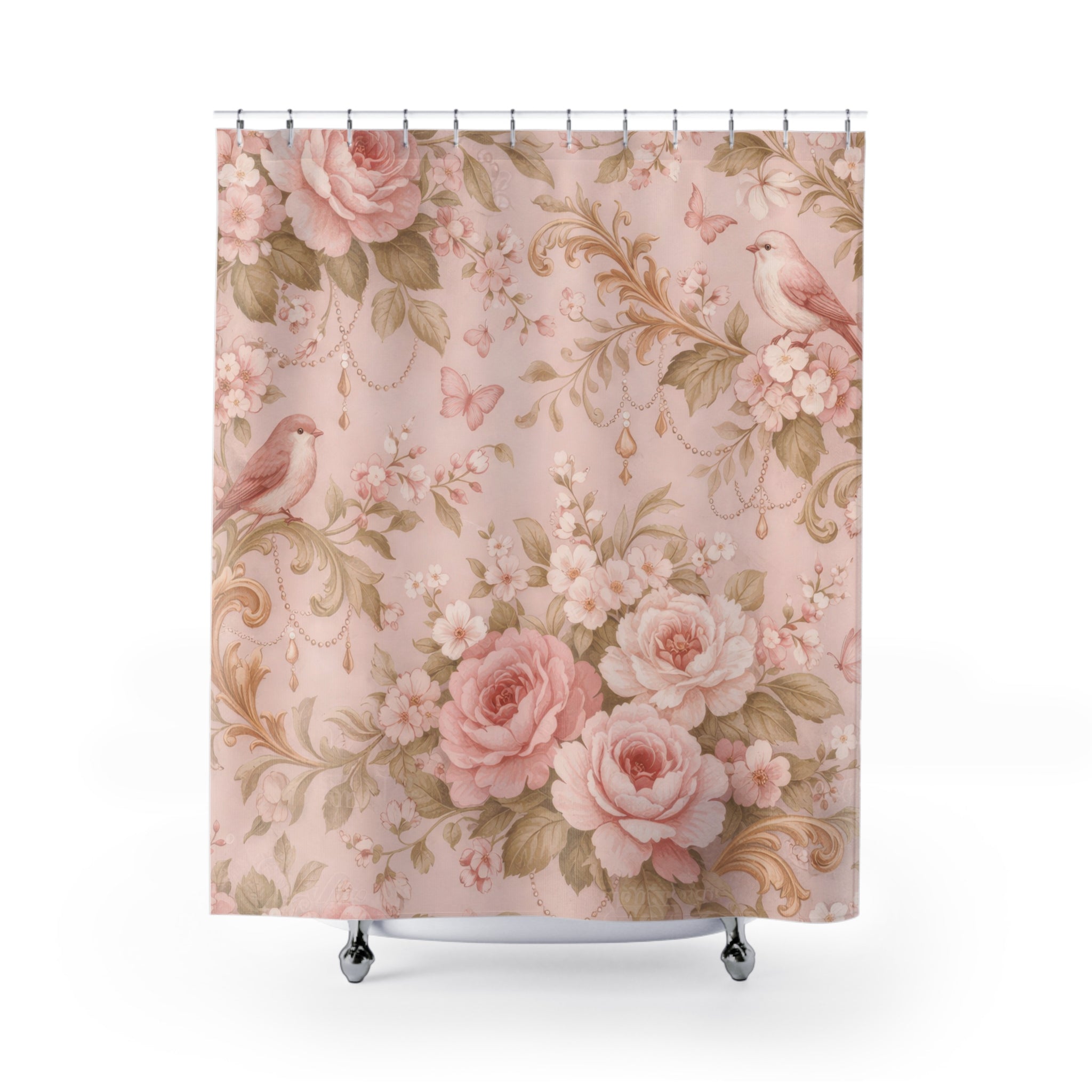 Rose and Butterfly Shower Curtain – Blush Pink