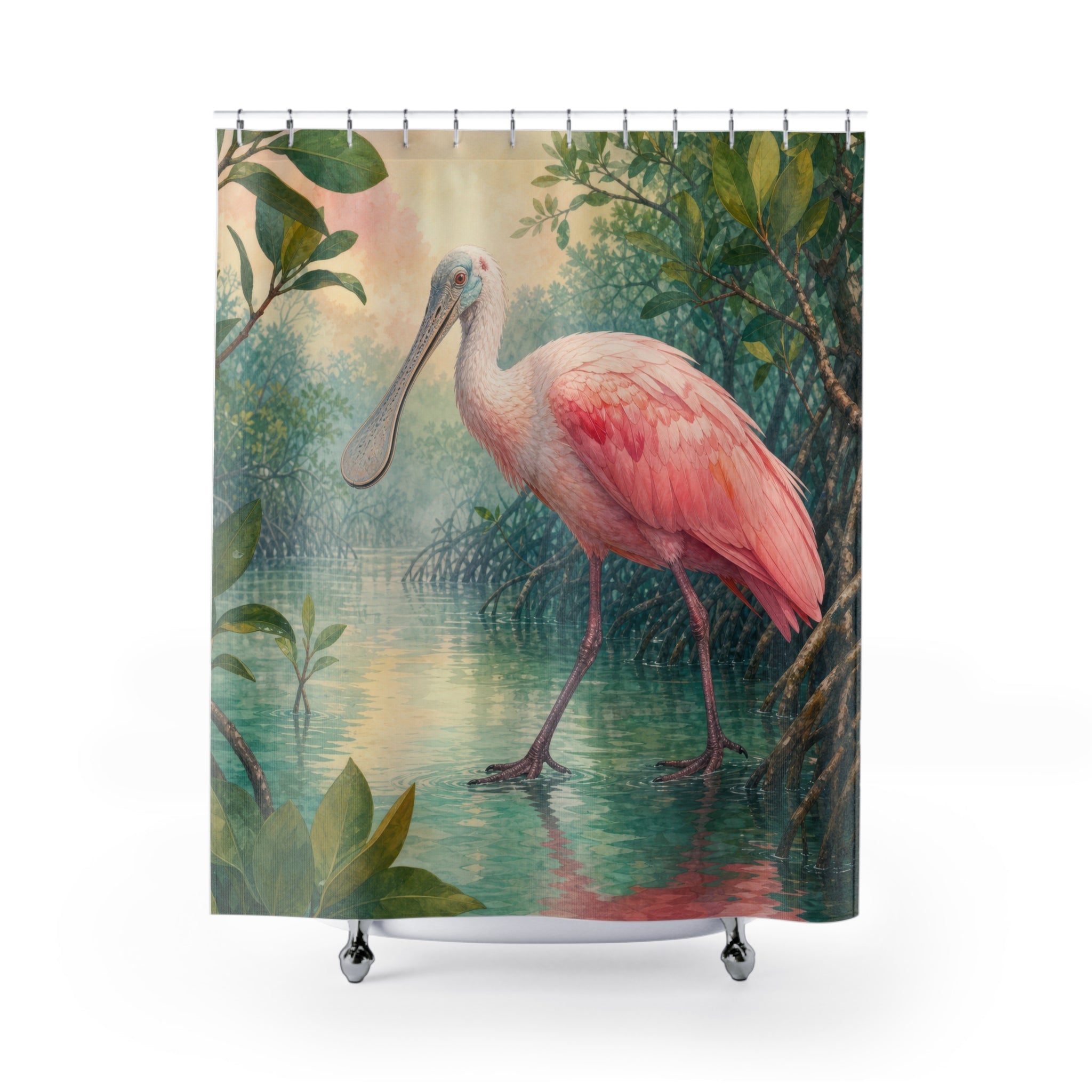 Watercolor Roseate Spoonbill Shower Curtain