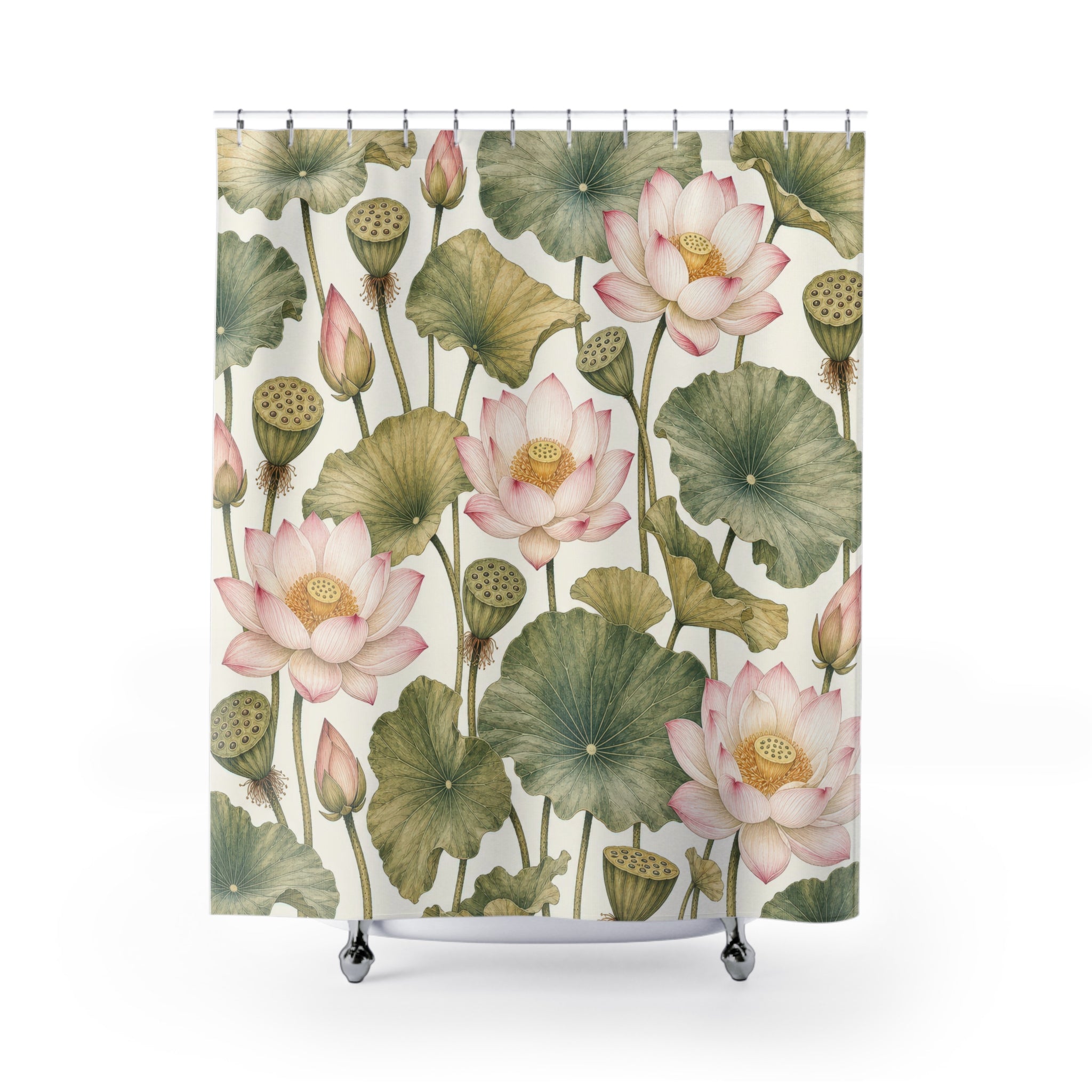 Pink Lotus Flower Botanical Shower Curtain