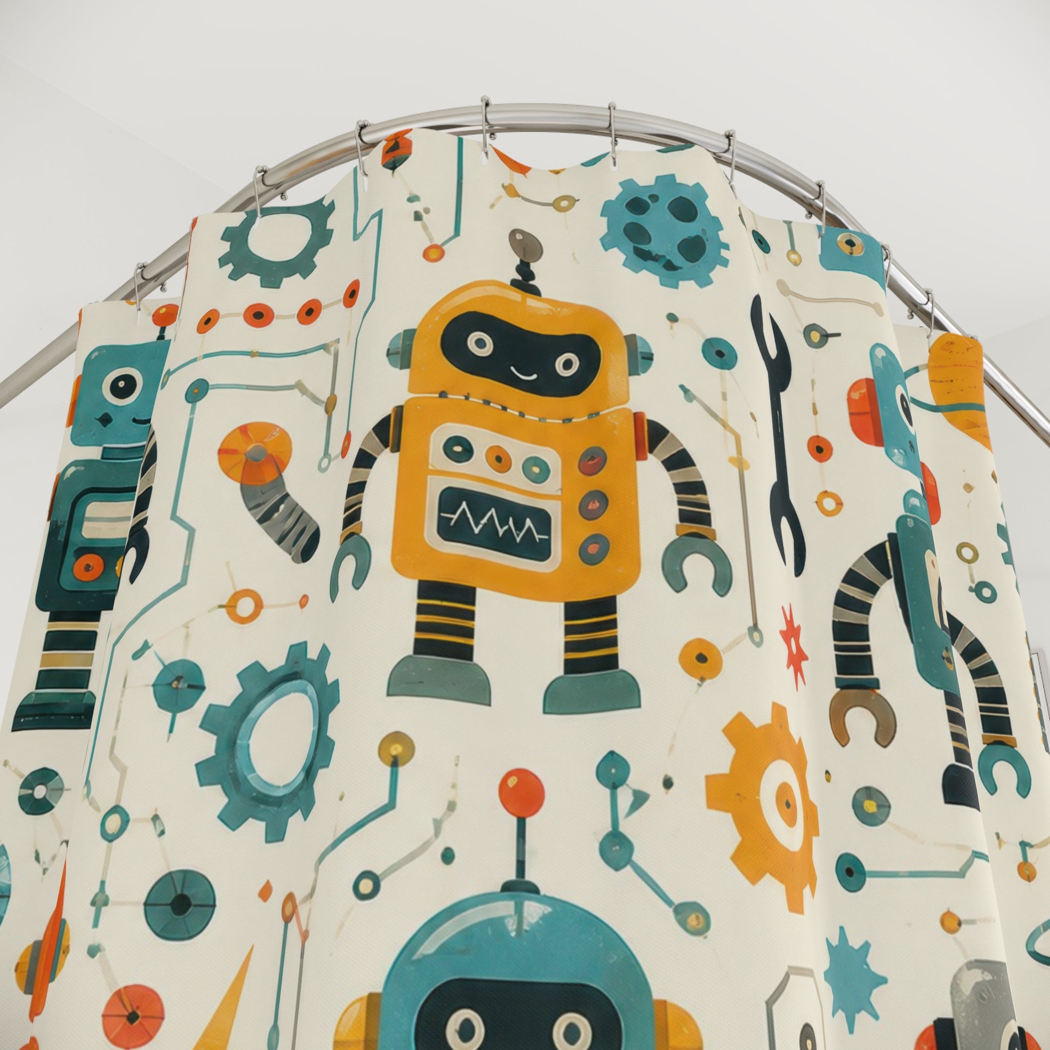 Colorful Robot Kids Shower Curtain