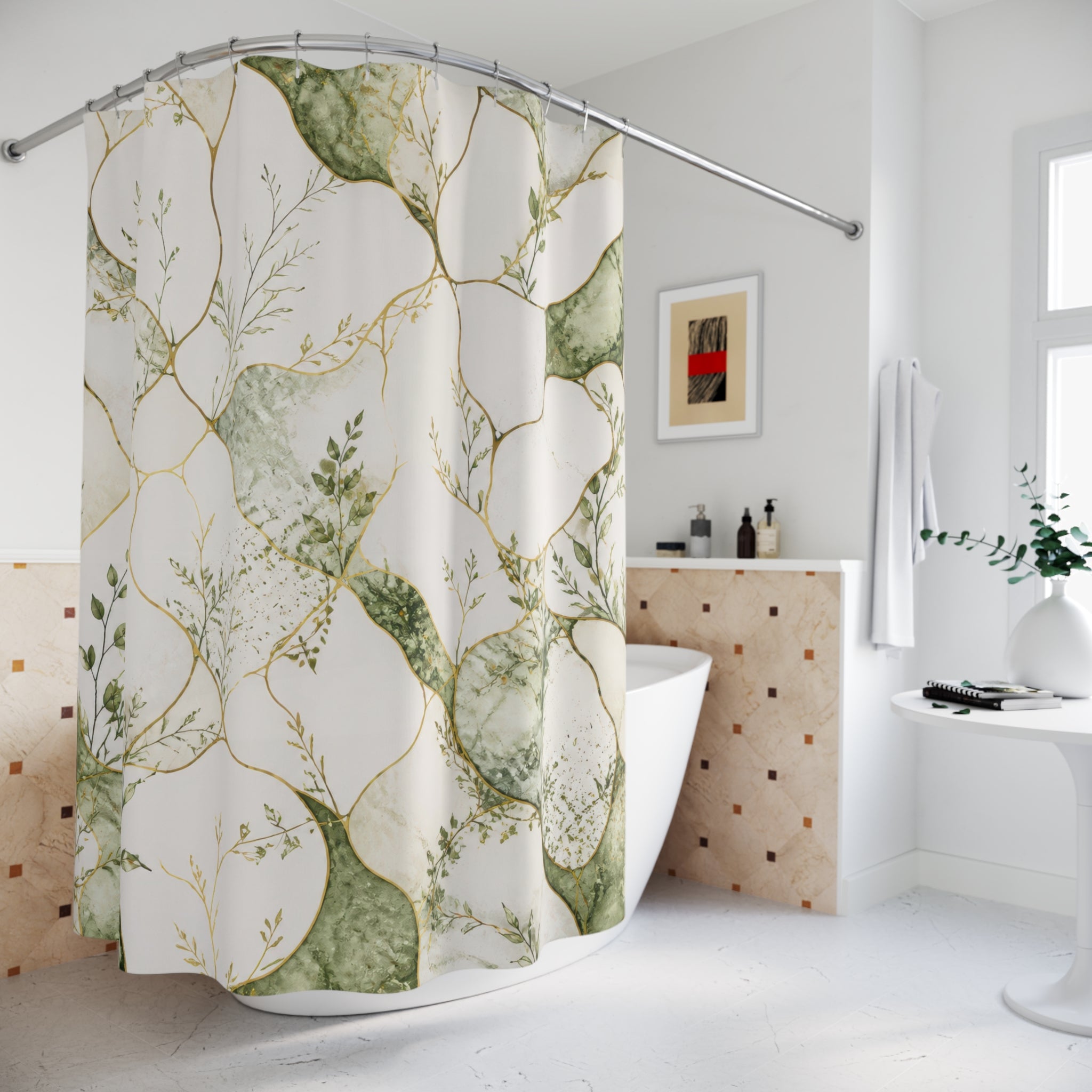 Elegant Botanical Marble Shower Curtain