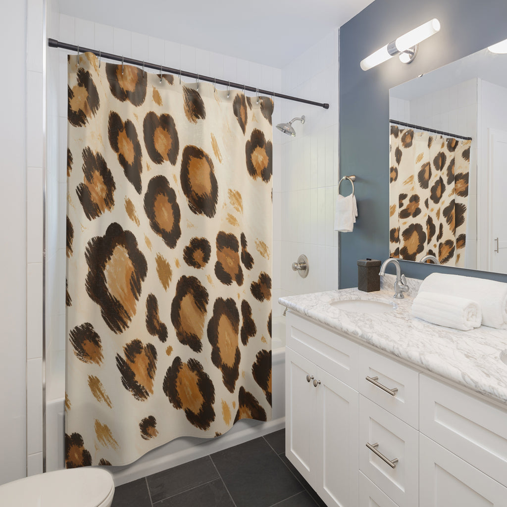 Ivory Caramel Leopard Rosette Shower Curtain