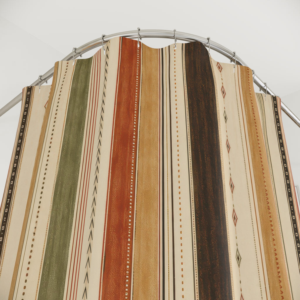 Beige Olive Terracotta Fine Stripe Shower Curtain