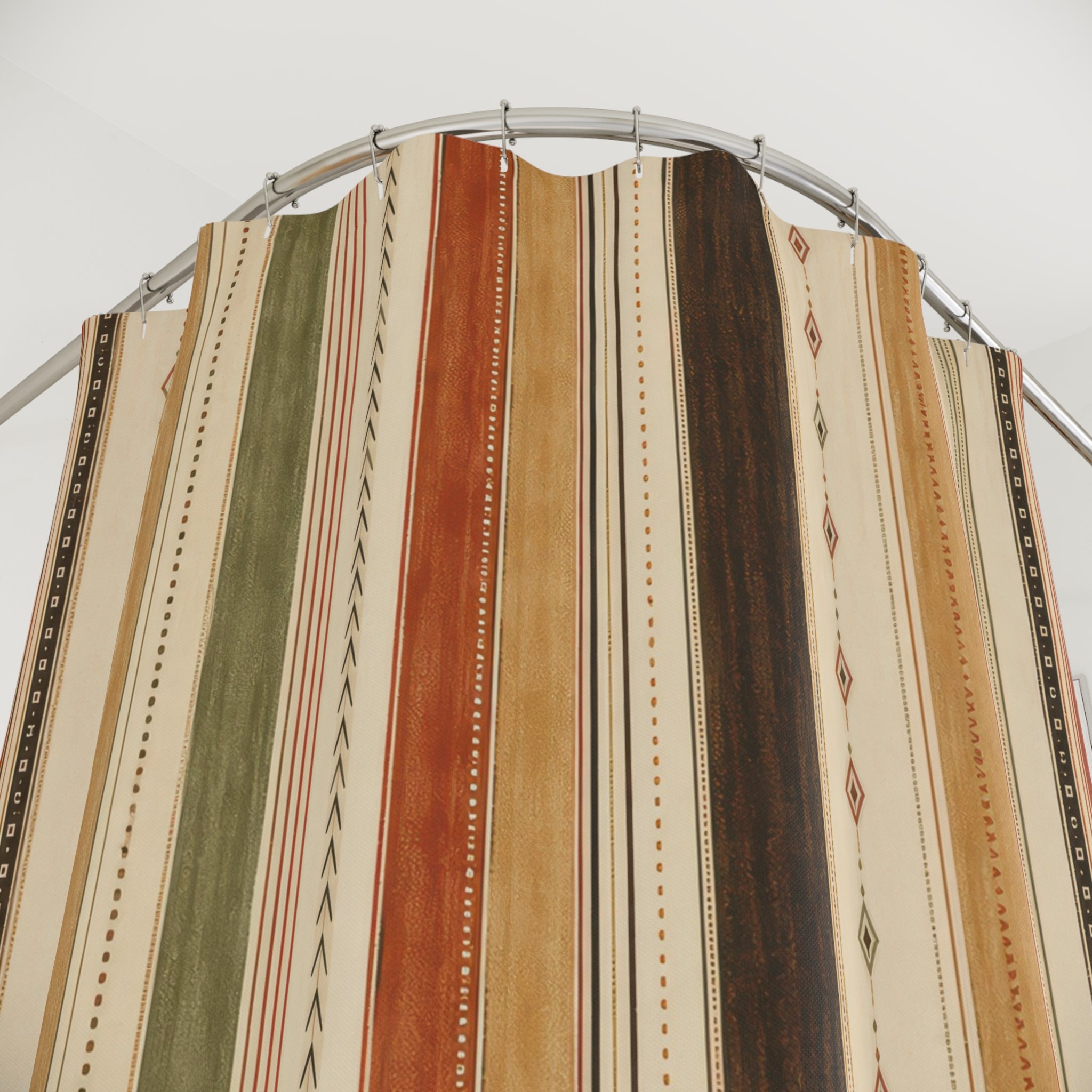 Beige Olive Terracotta Fine Stripe Shower Curtain