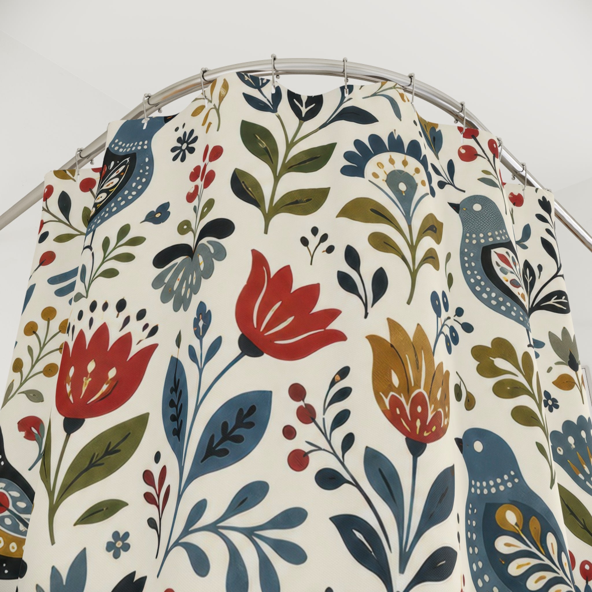 Bird Floral Garden Folk Art Shower Curtain