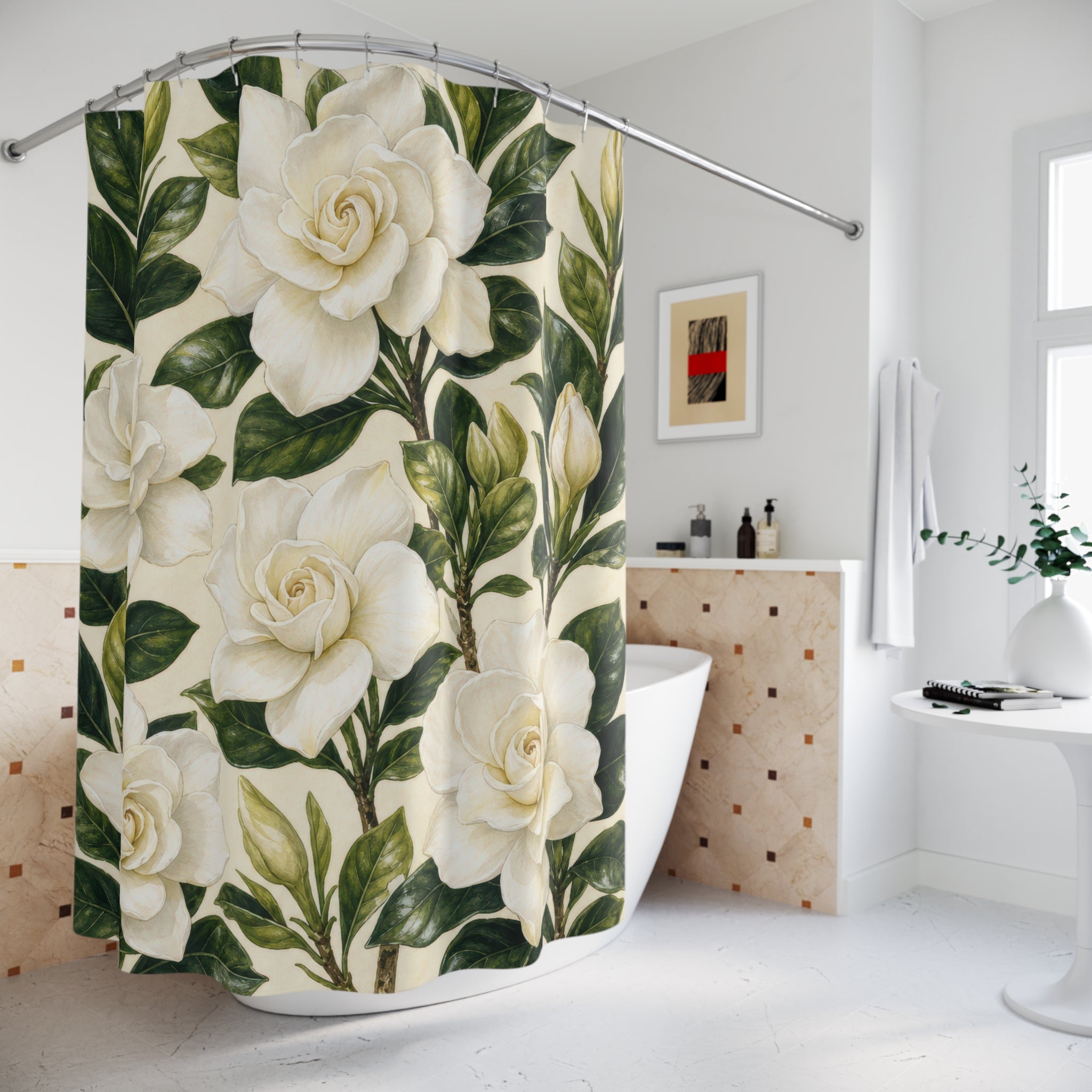 White Bloom Botanical Floral Shower Curtain