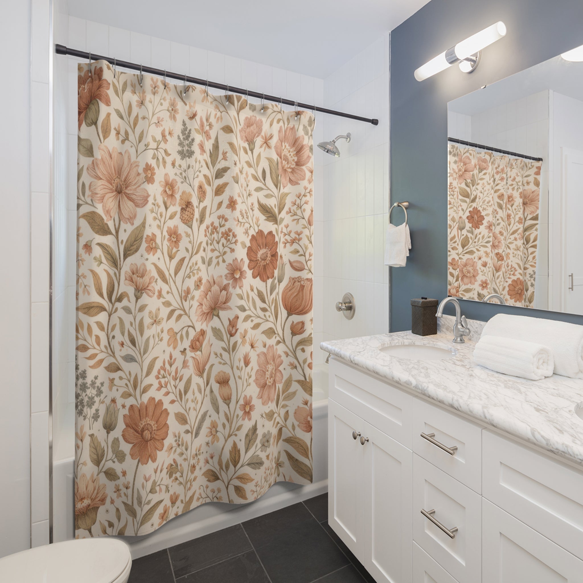 Boho Floral Shower Curtain – Cottagecore Wildflower