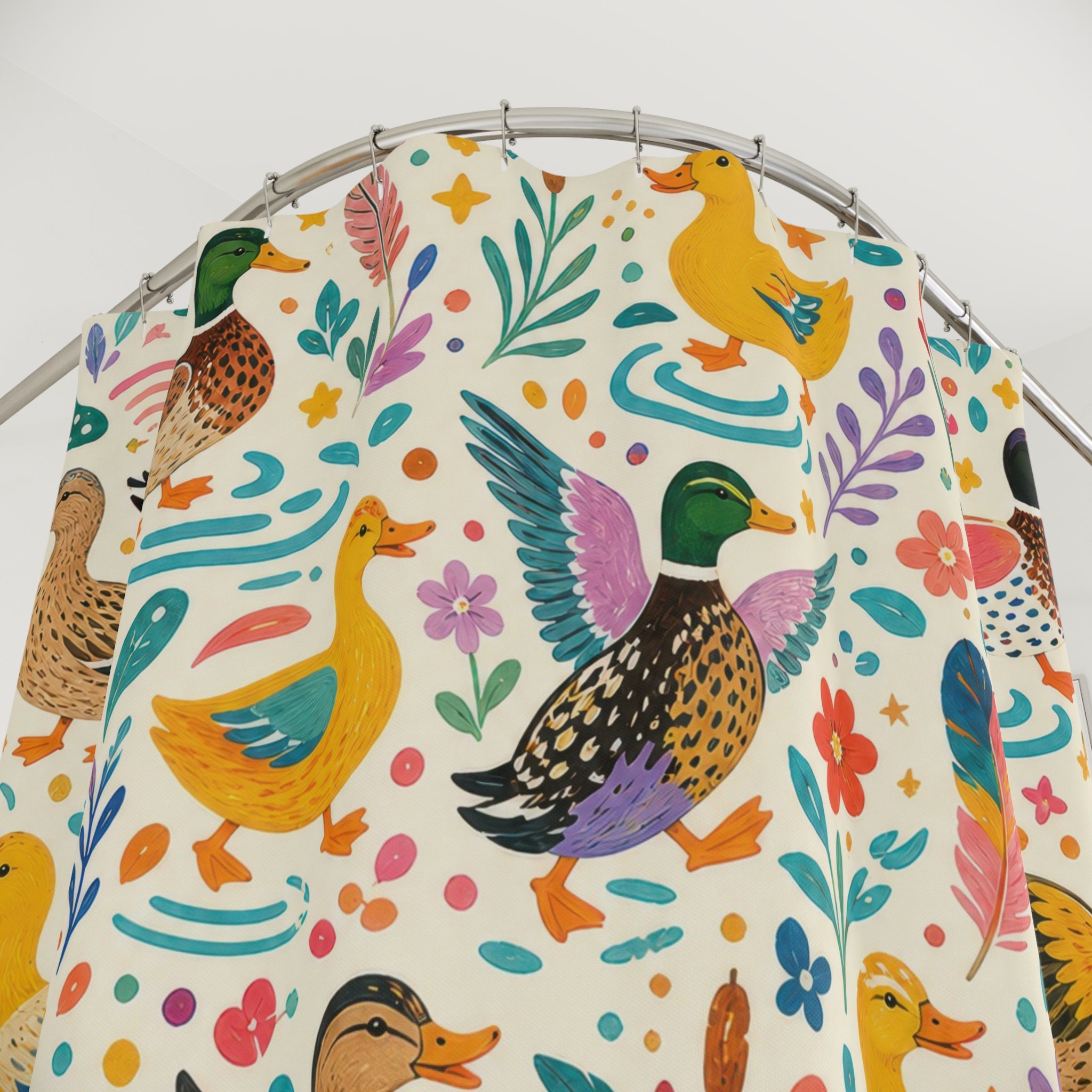 Colorful Folk Duck Confetti Shower Curtain