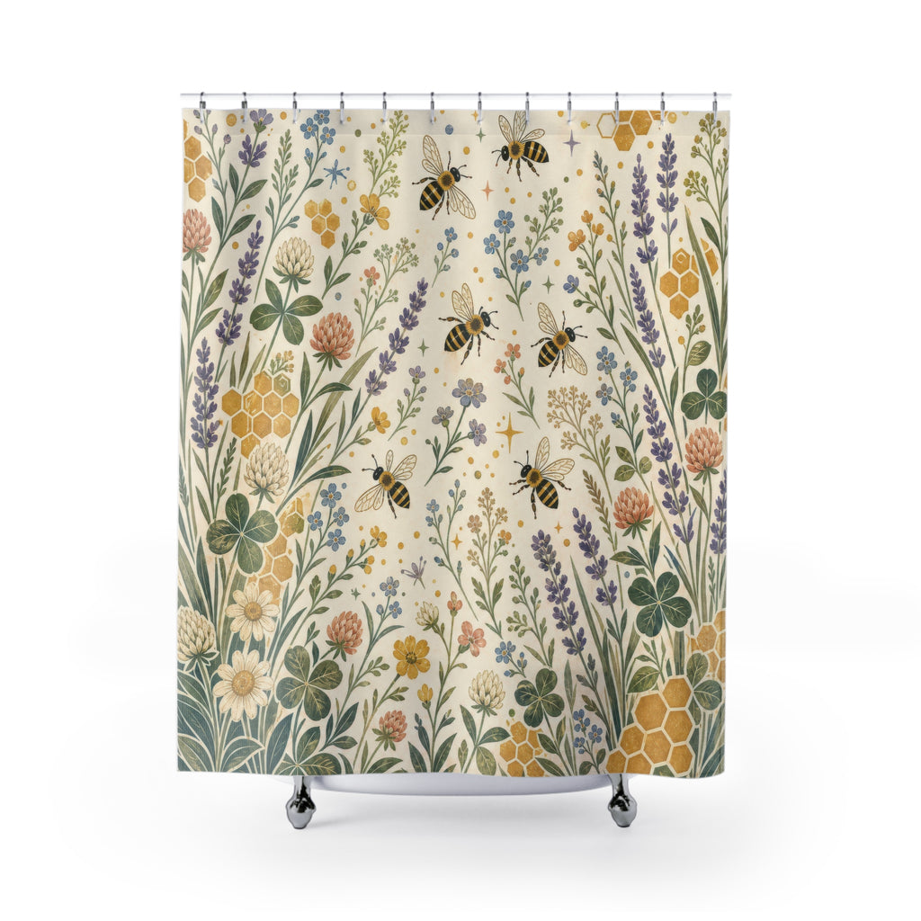 Bee Wildflower Botanical Shower Curtain