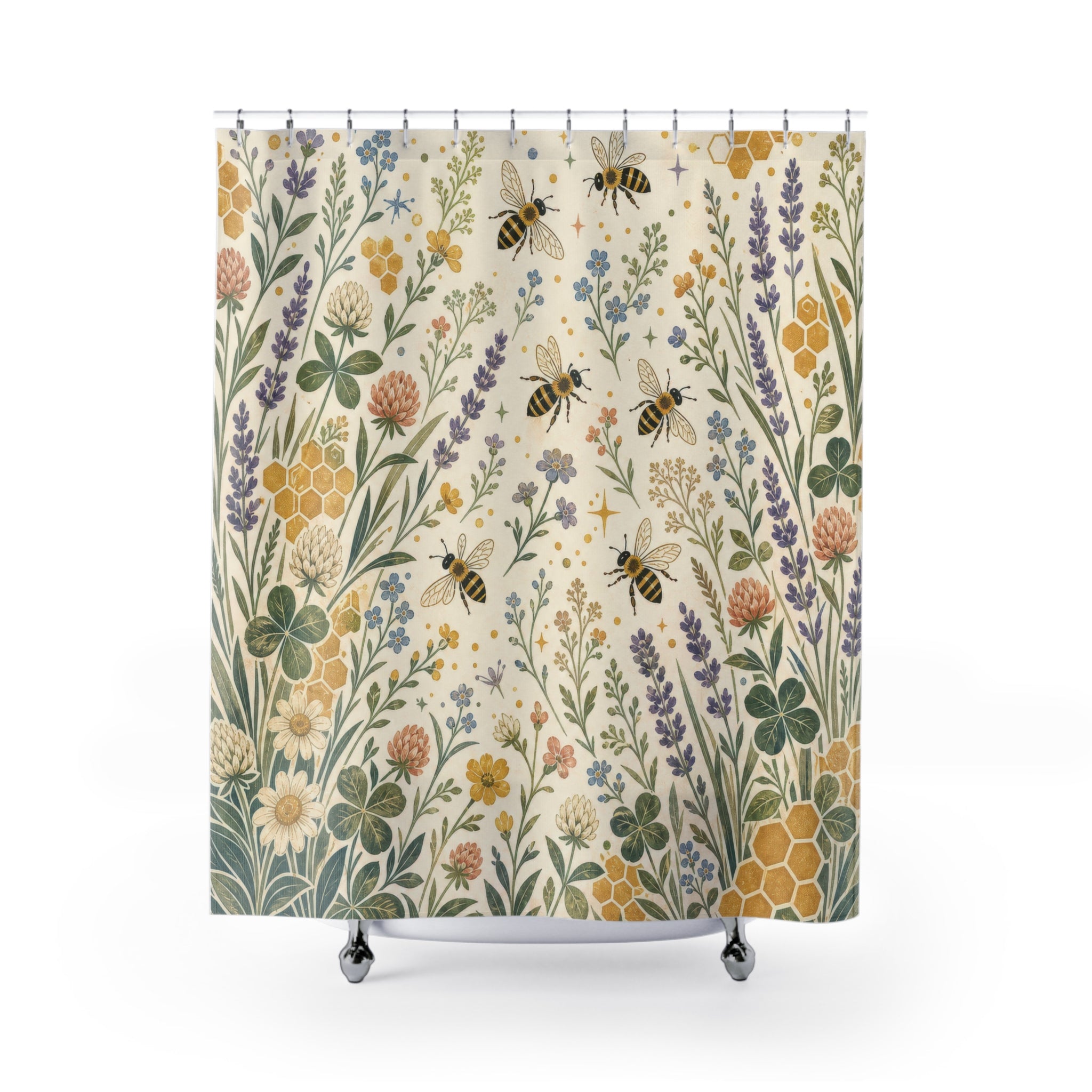 Bee Wildflower Botanical Shower Curtain