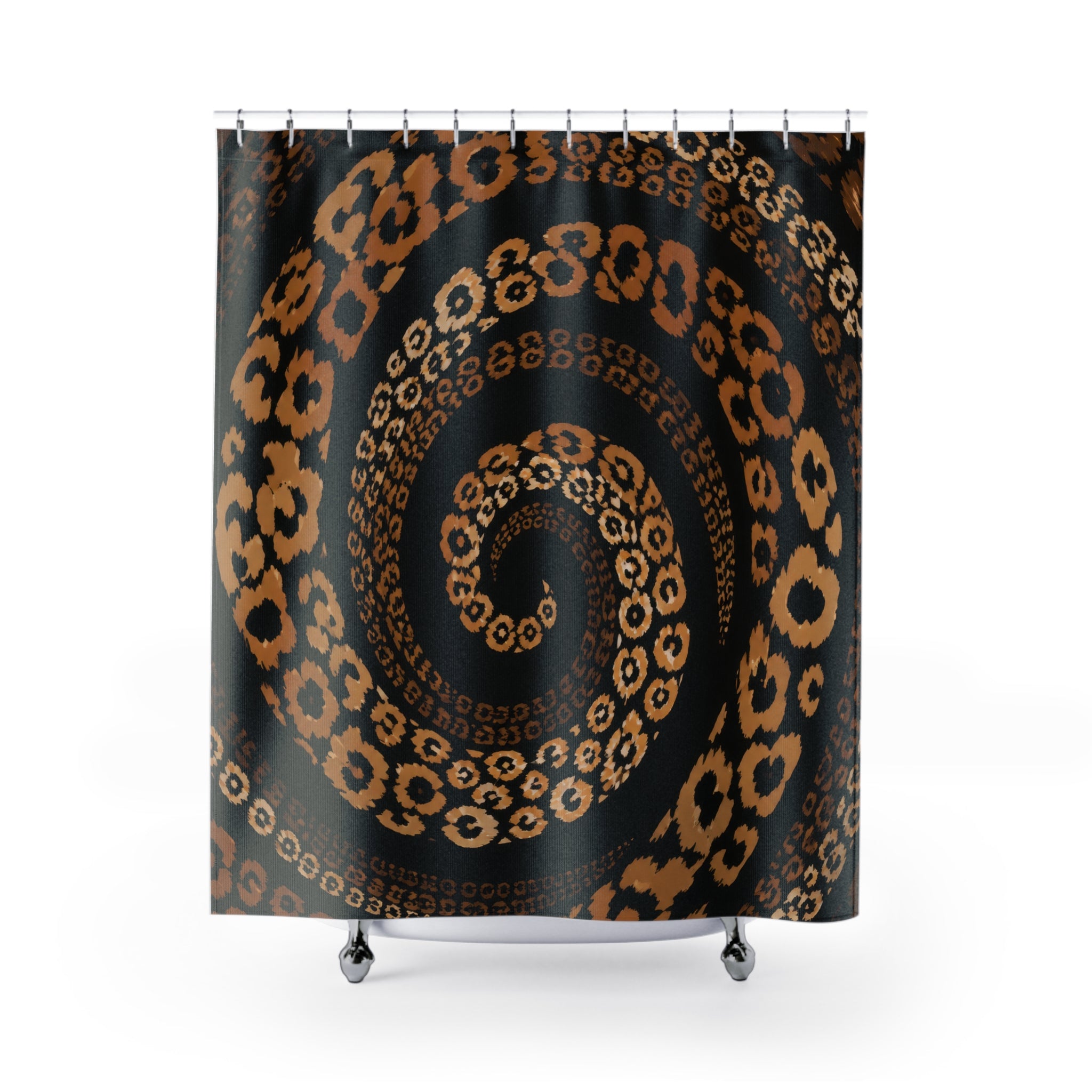 Black Caramel Leopard Orbit Shower Curtain