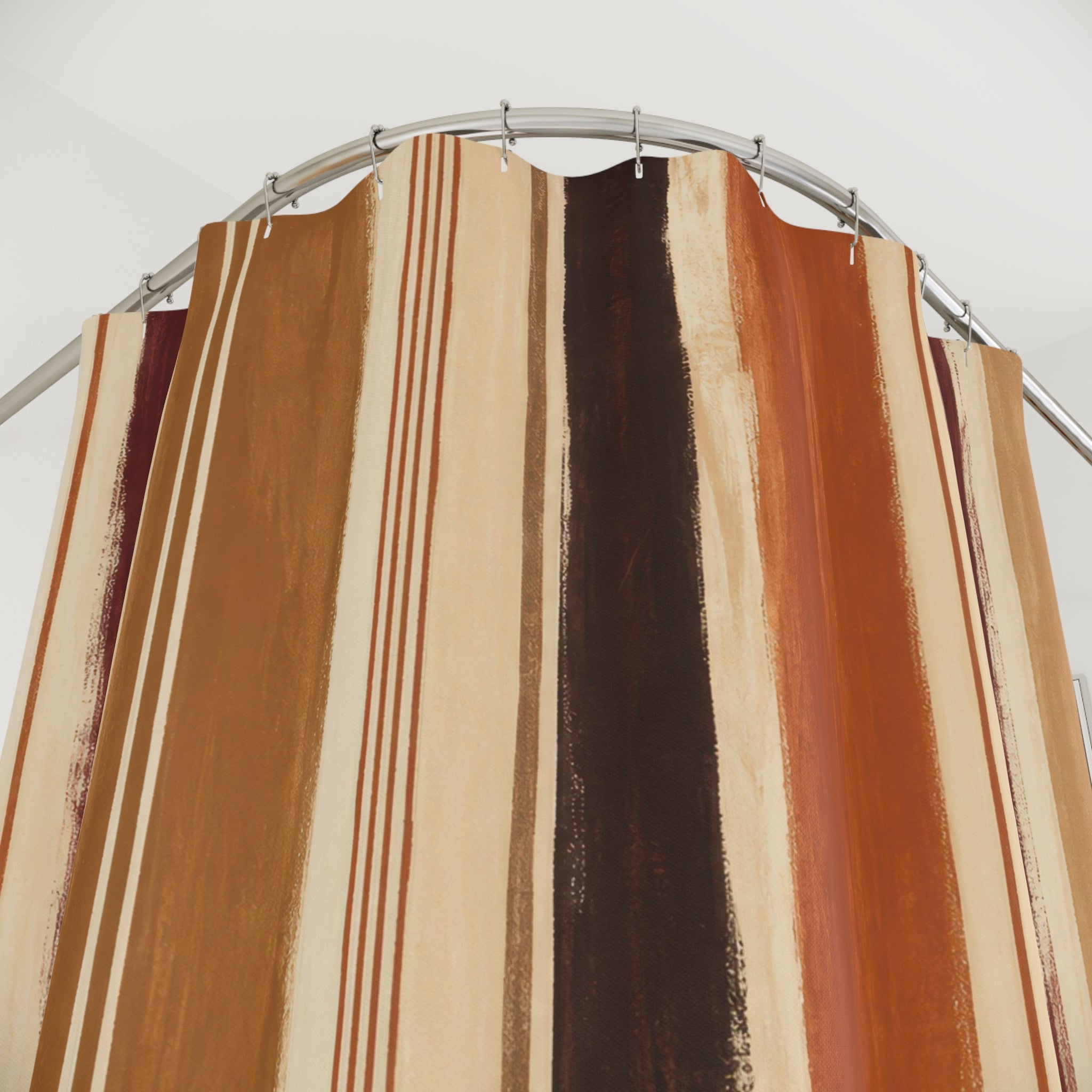 Tan Ivory Fine Pinstripe Shower Curtain