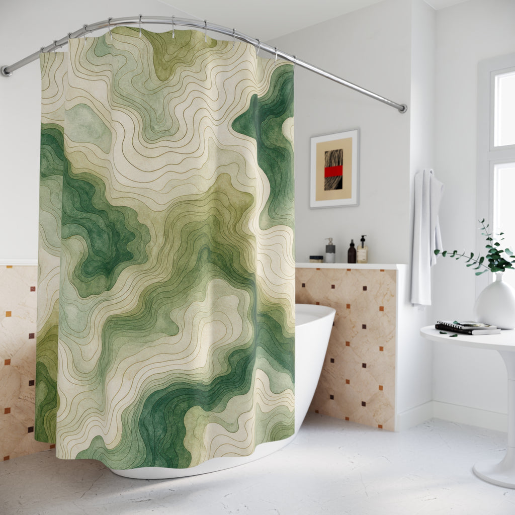 Sage Olive Marble Contour Shower Curtain