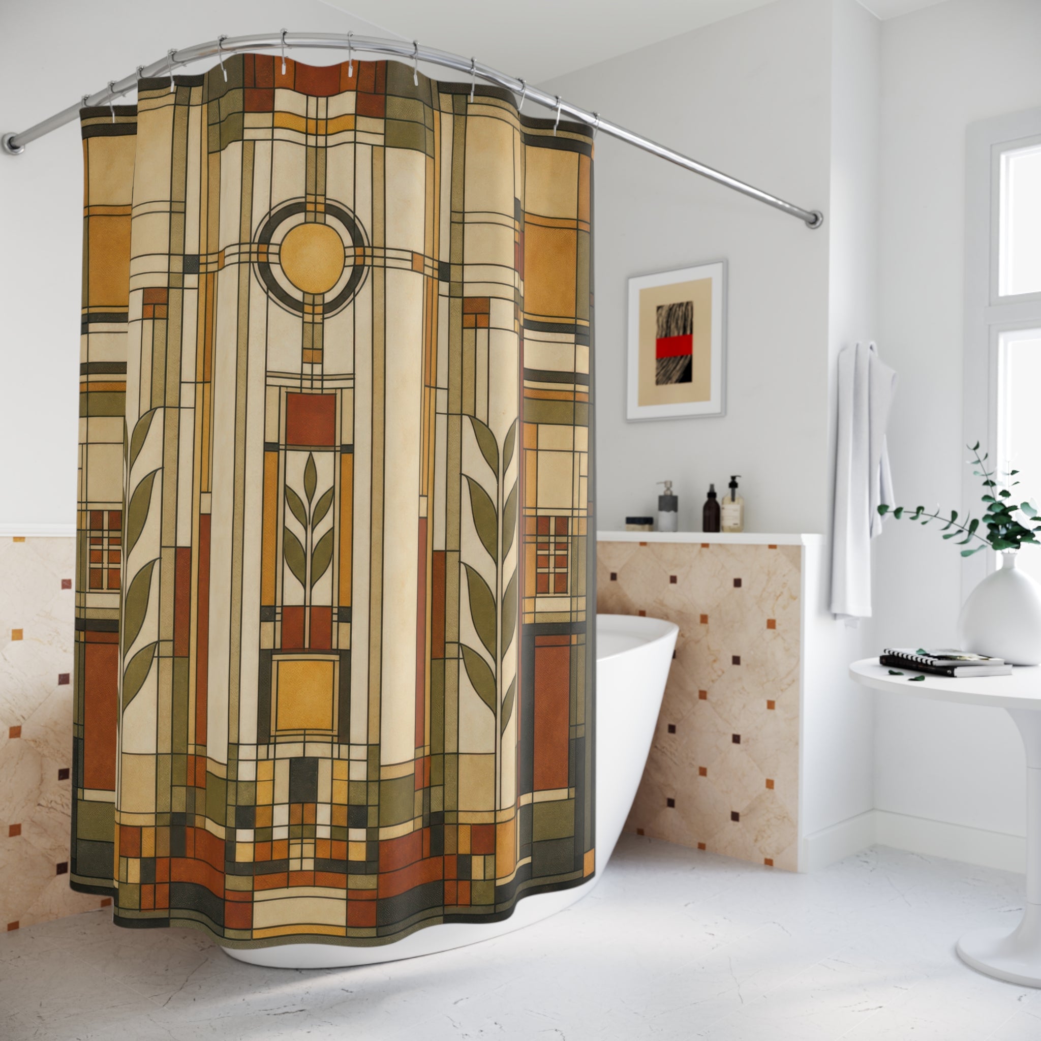 Prairie Glass Frank Lloyd Wright Inspired Shower Curtain