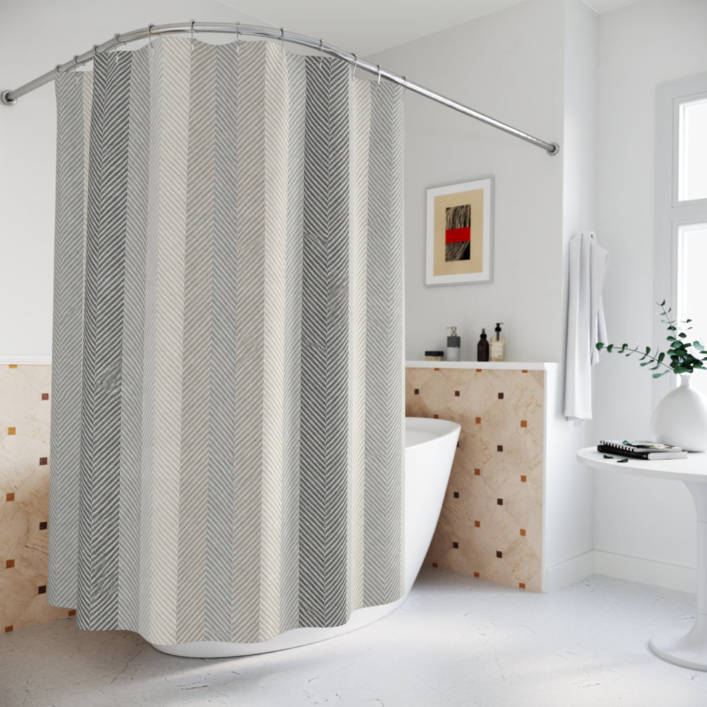 Soft Gray White Vertical Stripe Shower Curtain