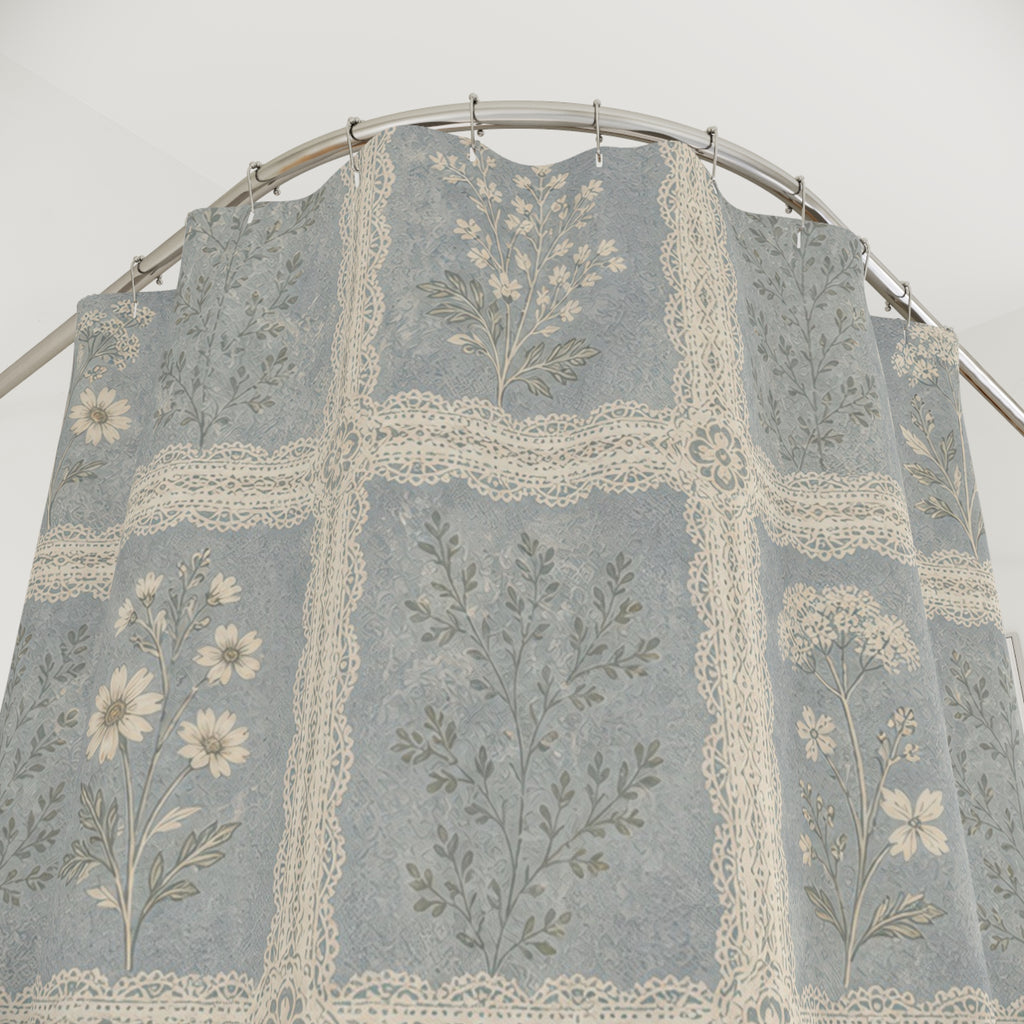 Farmhouse Floral Tile Blue Shower Curtain