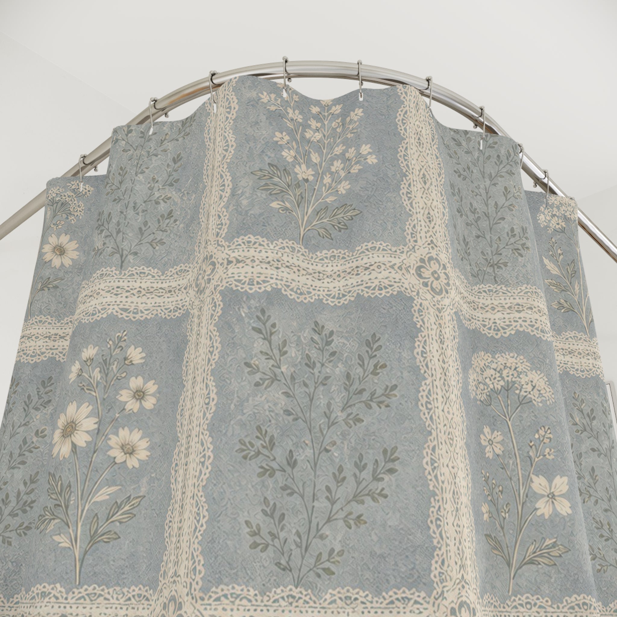 Farmhouse Floral Tile Blue Shower Curtain