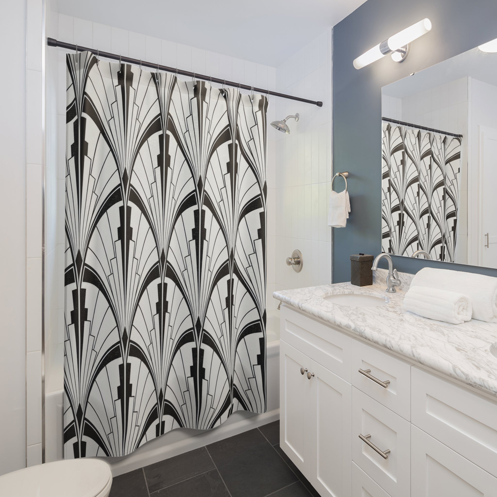 Black White Fan Arch Shower Curtain