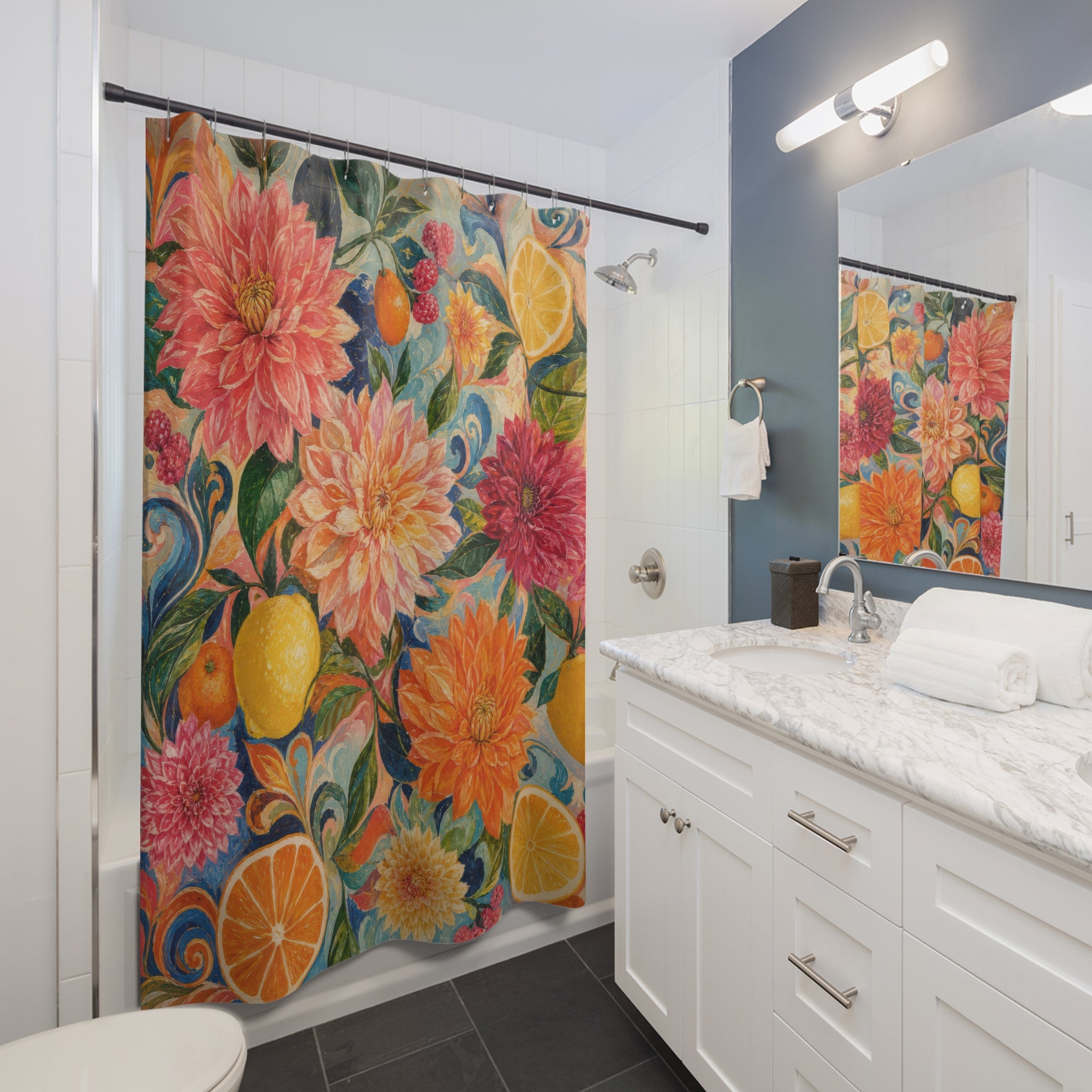 Citrus Dahlia Reverie Shower Curtain