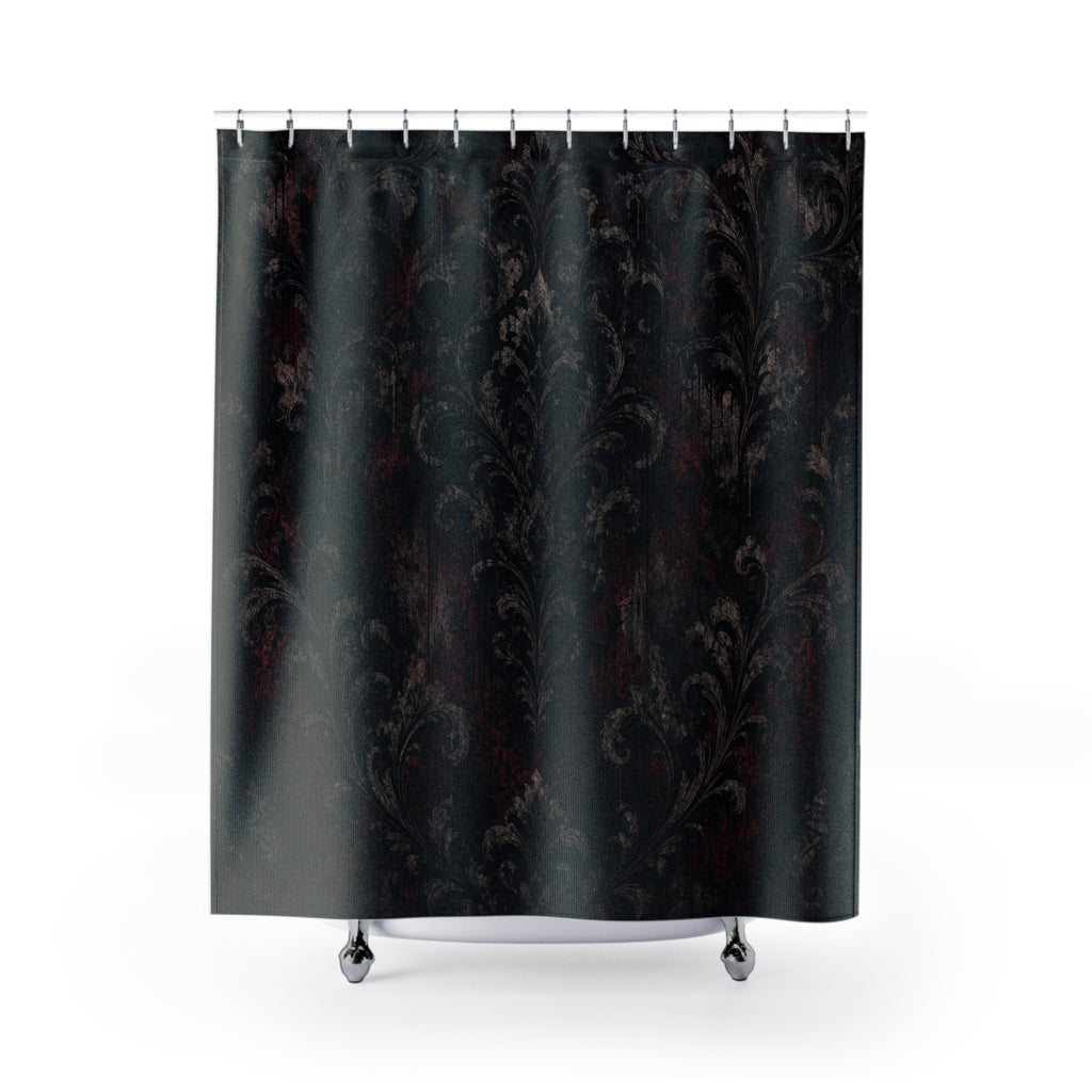 Red Black Gothic Damask Shower Curtain